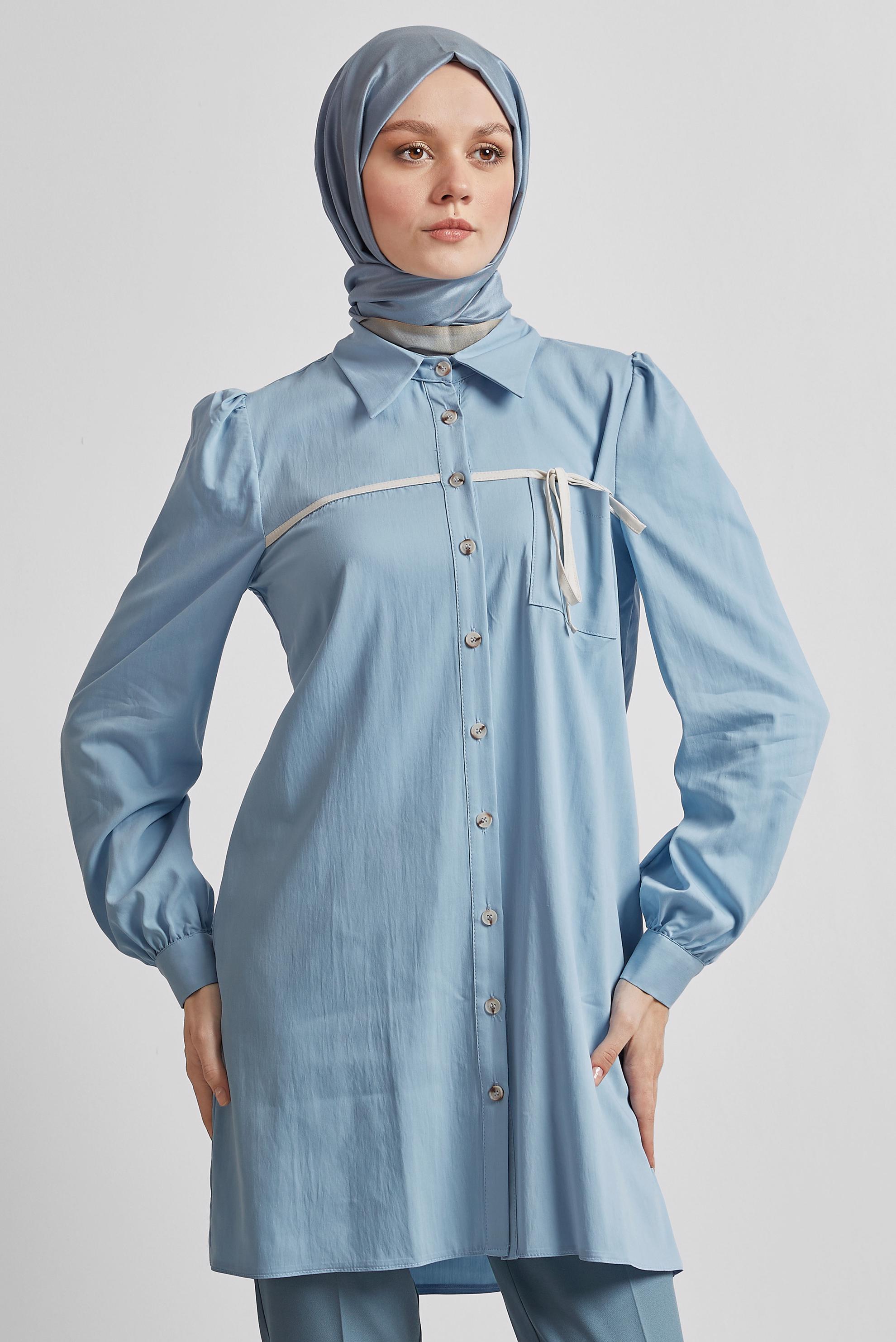 Tesettür giyim MAVİ BAĞLAMA DETAYLI TUNİK 45362