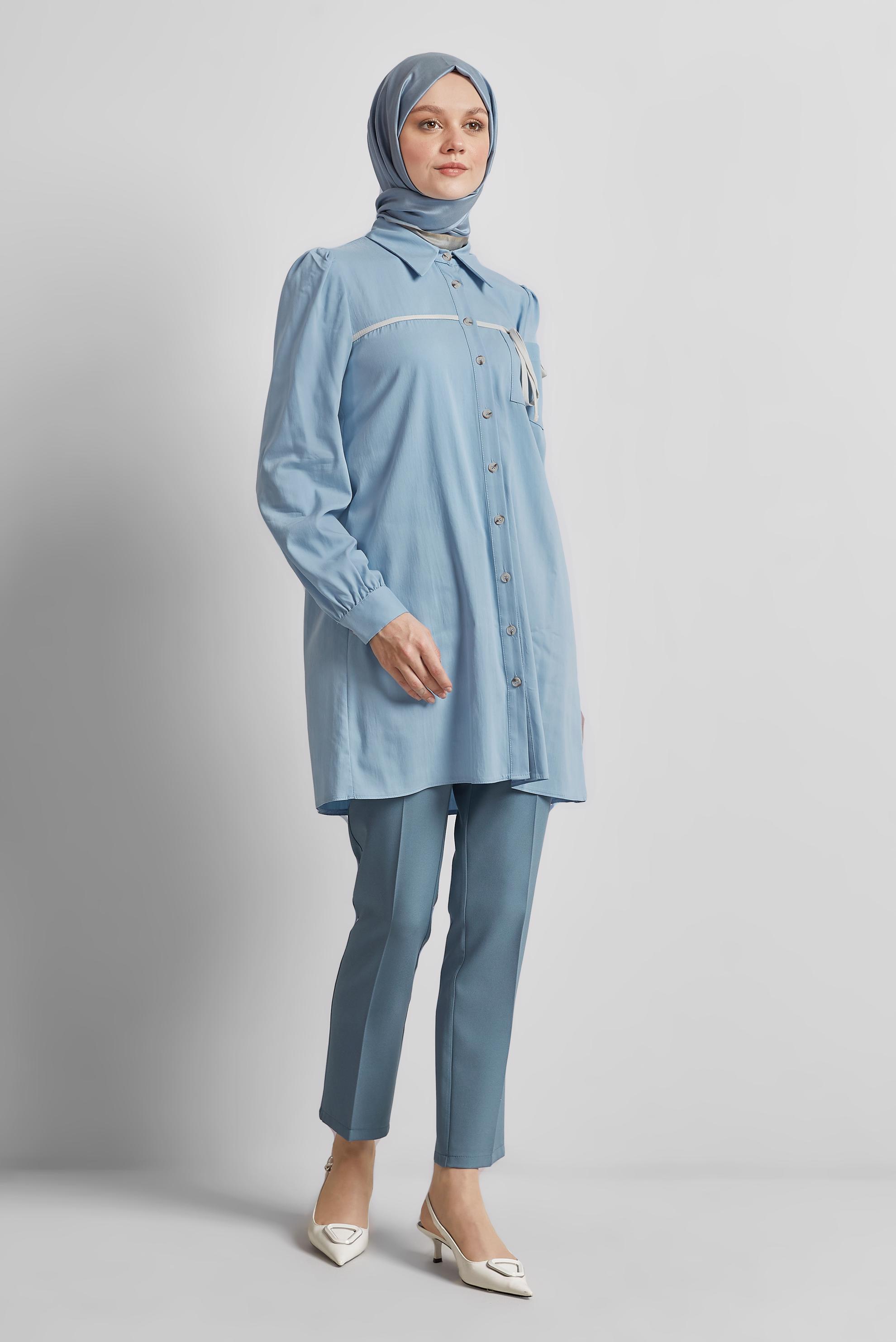 Tesettür giyim MAVİ BAĞLAMA DETAYLI TUNİK 45362