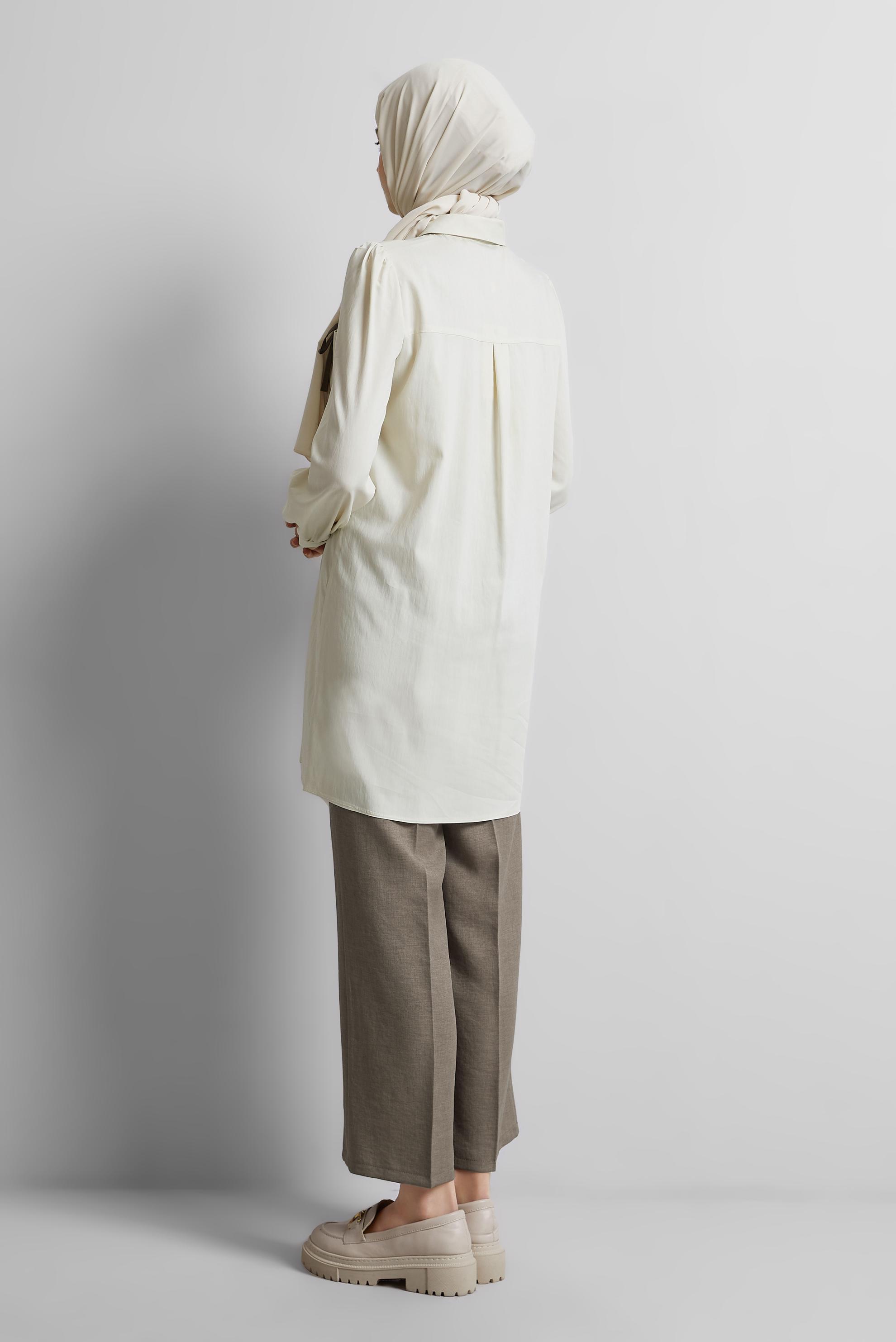 Tesettür giyim EKRU BAĞLAMA DETAYLI TUNİK 45362