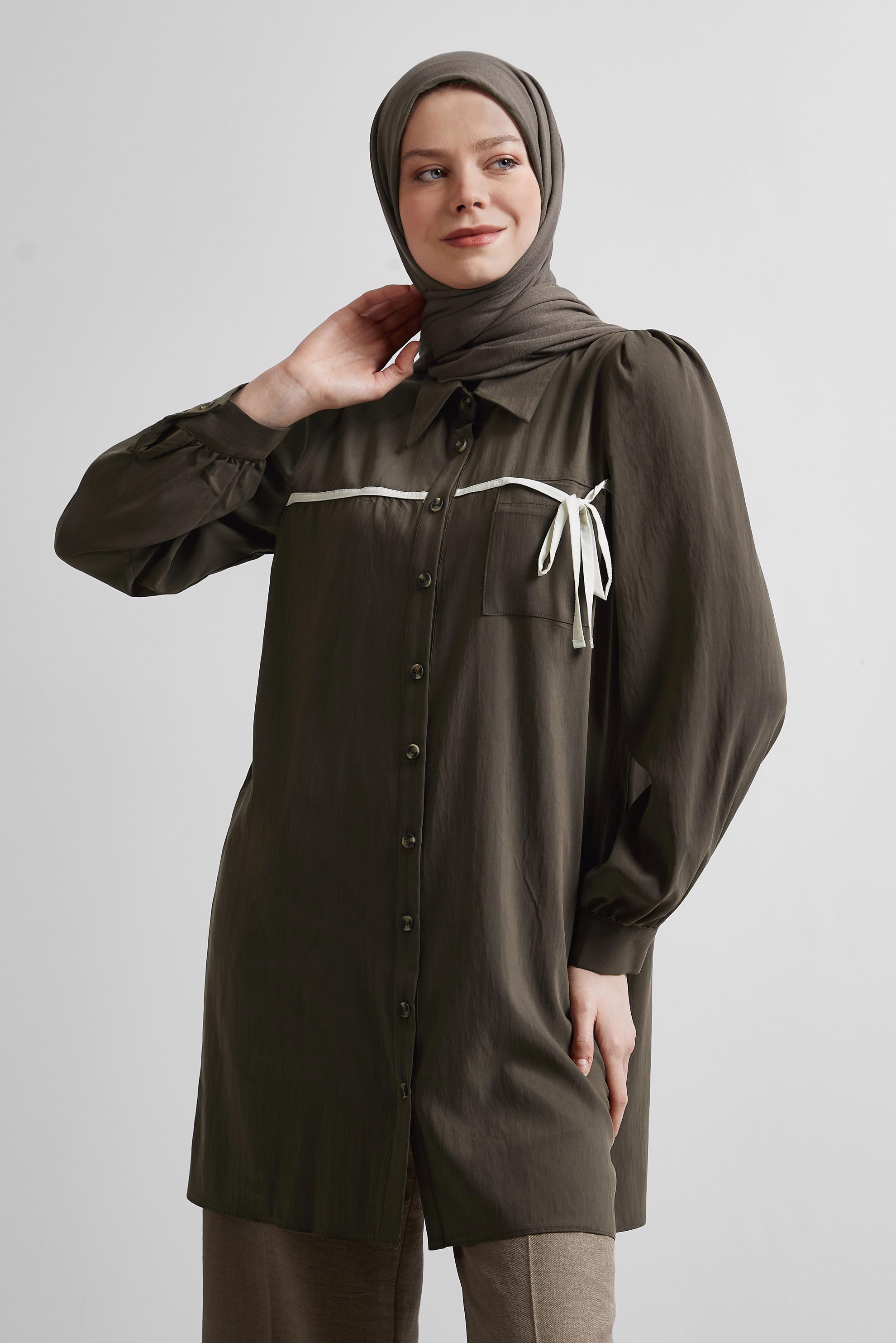 Tesettür giyim KAHVE BAĞLAMA DETAYLI TUNİK 45362