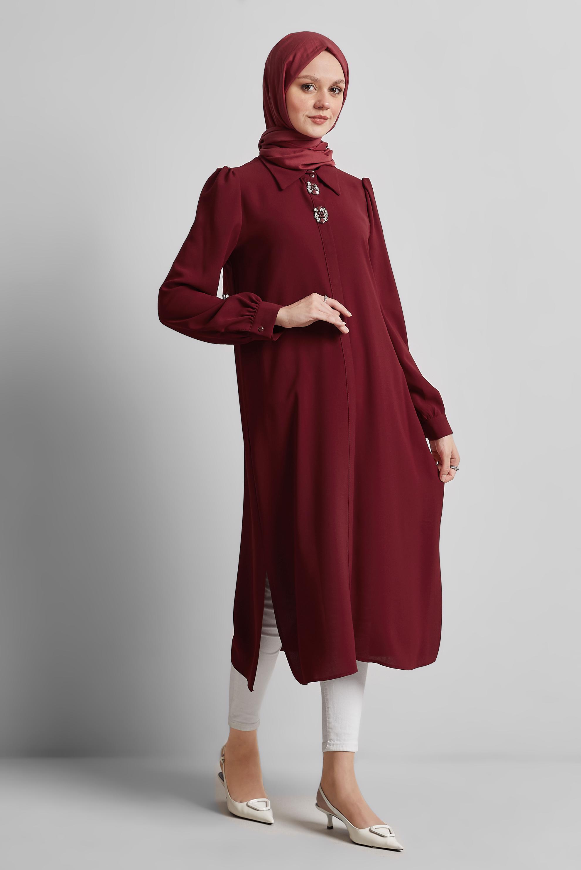 Tesettür giyim BORDO UZUN TUNİK 45364