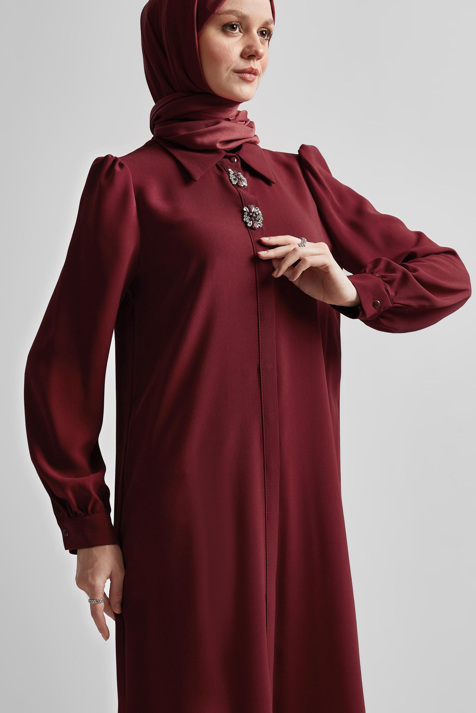 Tesettür giyim BORDO UZUN TUNİK 45364