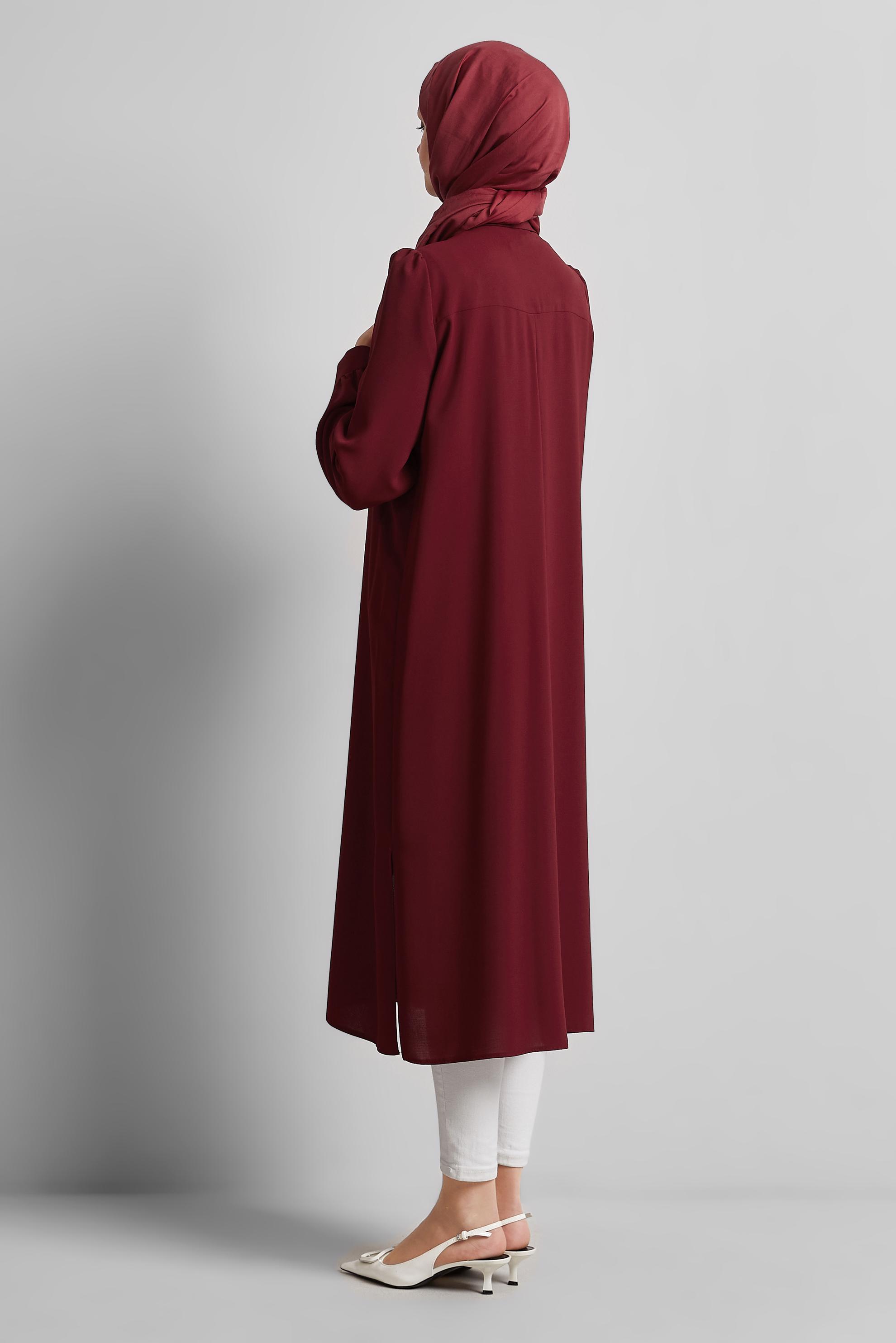Tesettür giyim BORDO UZUN TUNİK 45364