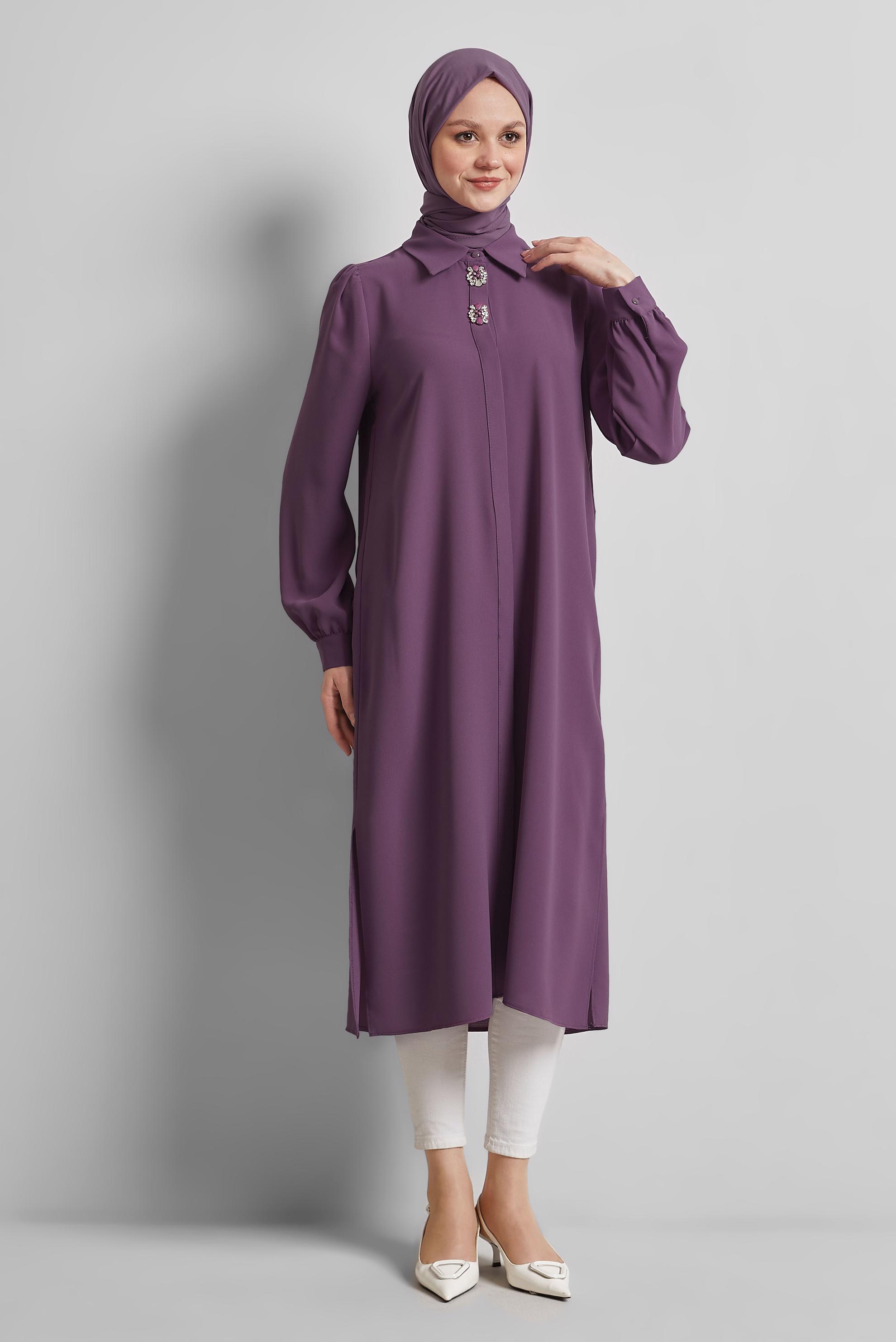 Tesettür giyim MOR UZUN TUNİK 45364