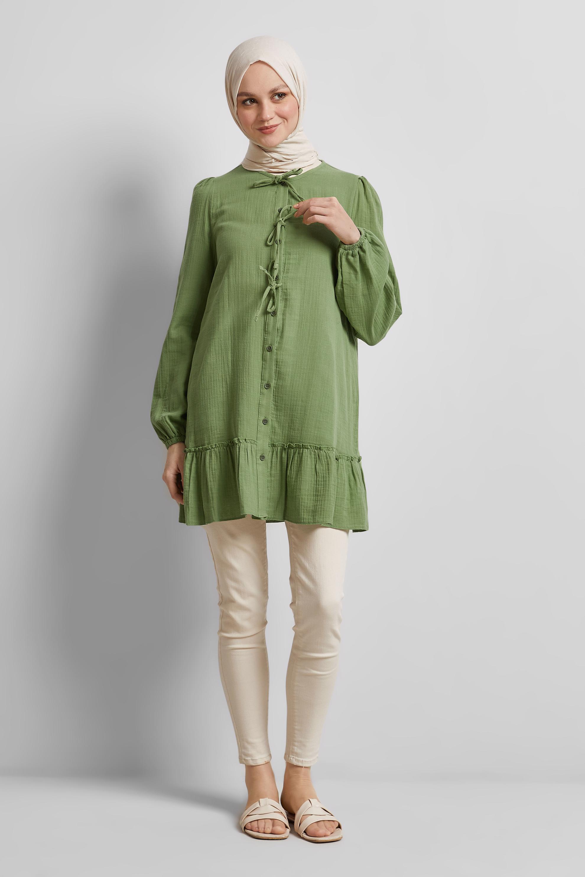 Vêtements hijab VERT TUNIQUE NOUÉE EN COTON 45369
