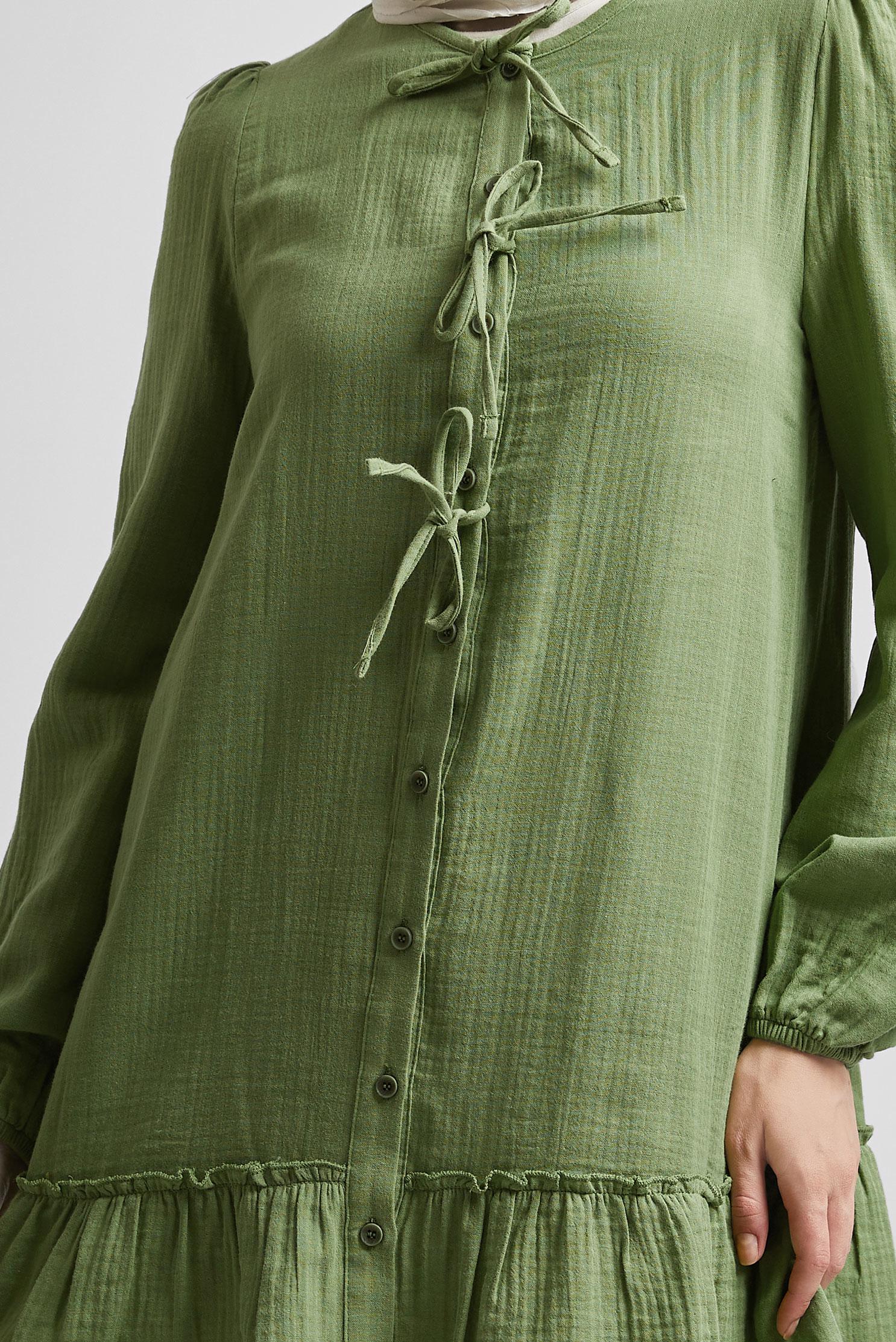 Vêtements hijab VERT TUNIQUE NOUÉE EN COTON 45369