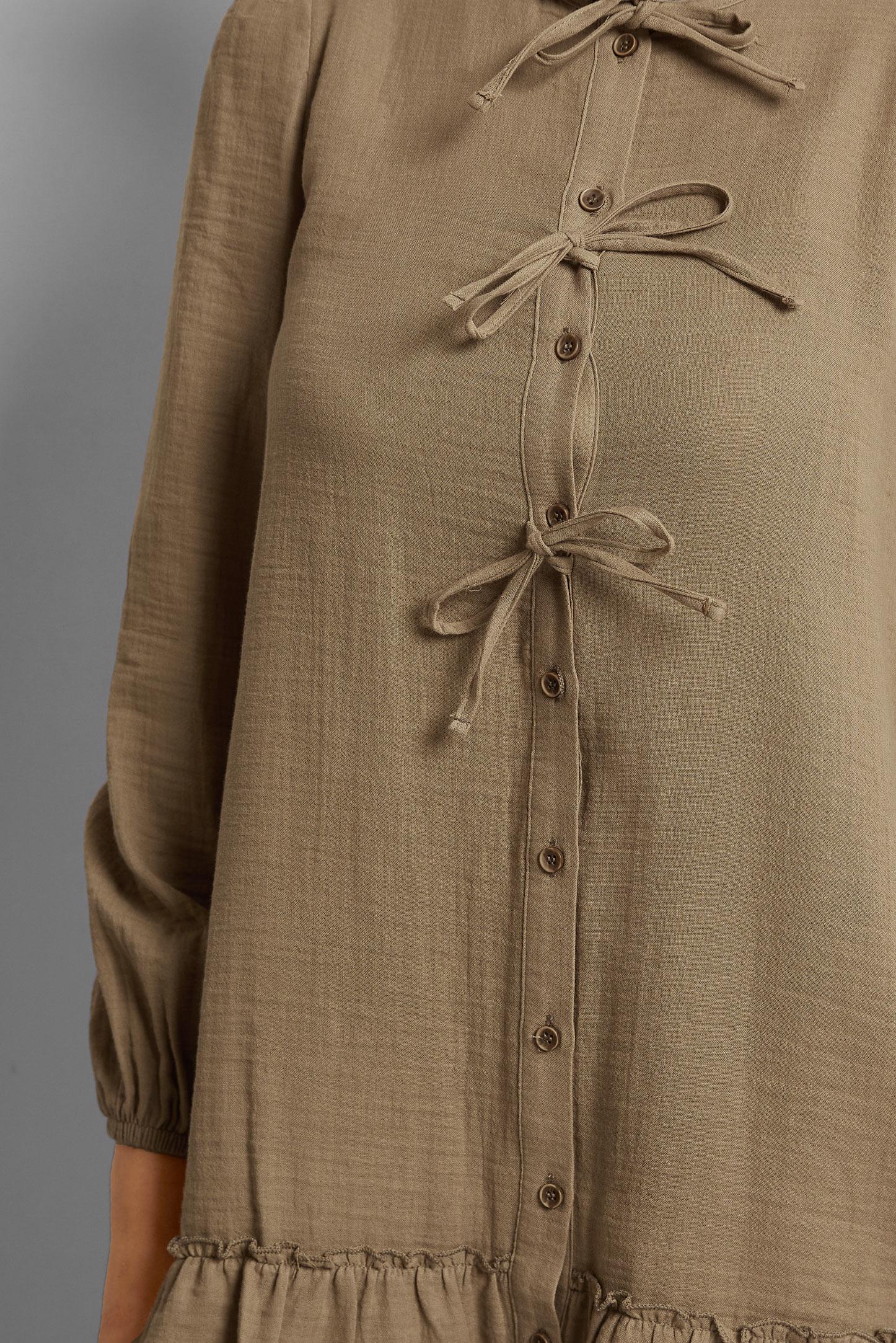 Tesettür giyim VİZON PAMUKLU BAĞLAMA DETAYLI TUNİK 45369