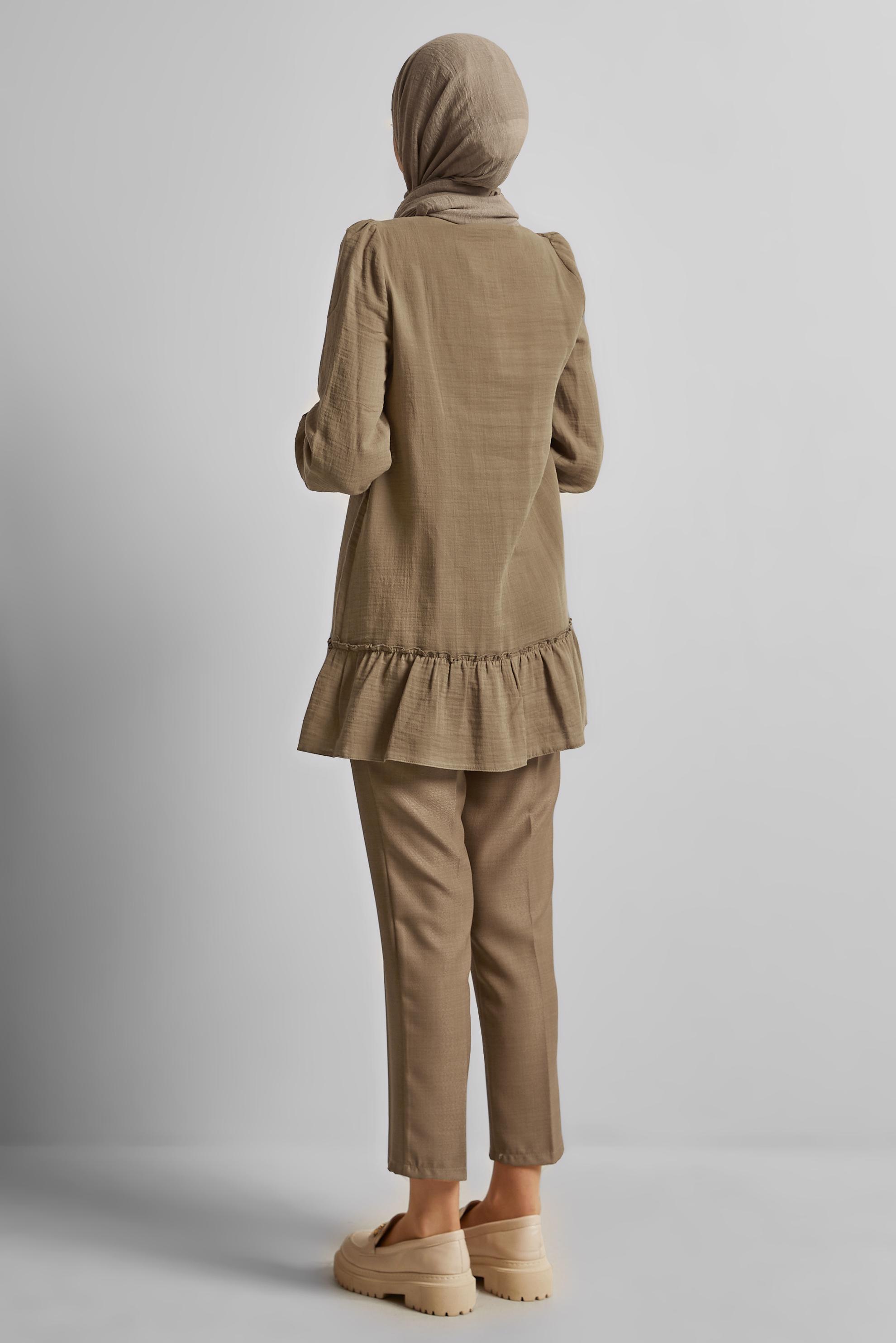 Tesettür giyim VİZON PAMUKLU BAĞLAMA DETAYLI TUNİK 45369