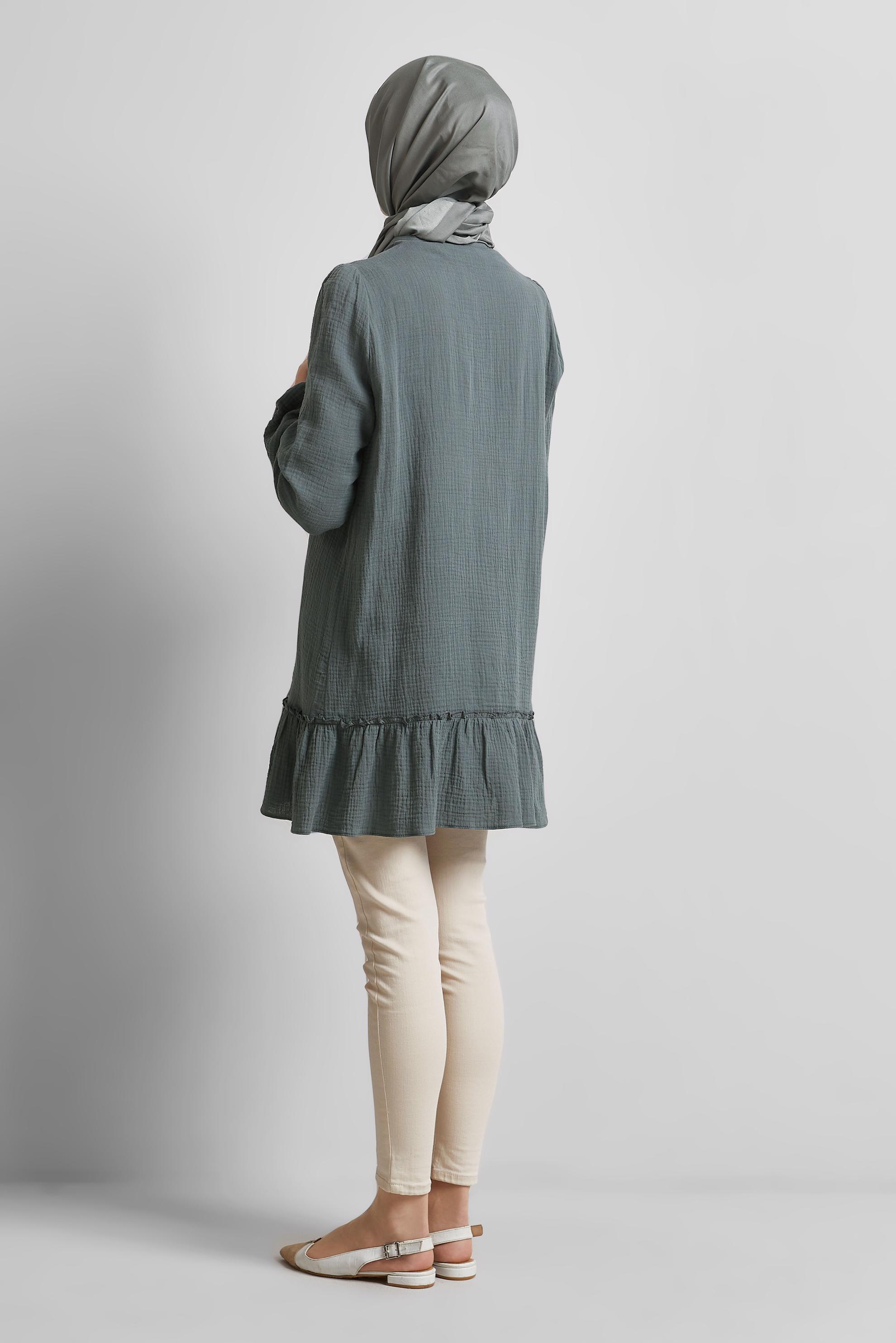 Tesettür giyim GRİ PAMUKLU BAĞLAMA DETAYLI TUNİK 45369