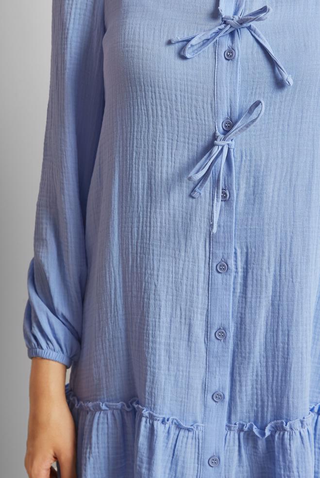 Vêtements hijab BLEU TUNIQUE EN MOUSSELINE DE COTON 45369-1 - ALVİNA