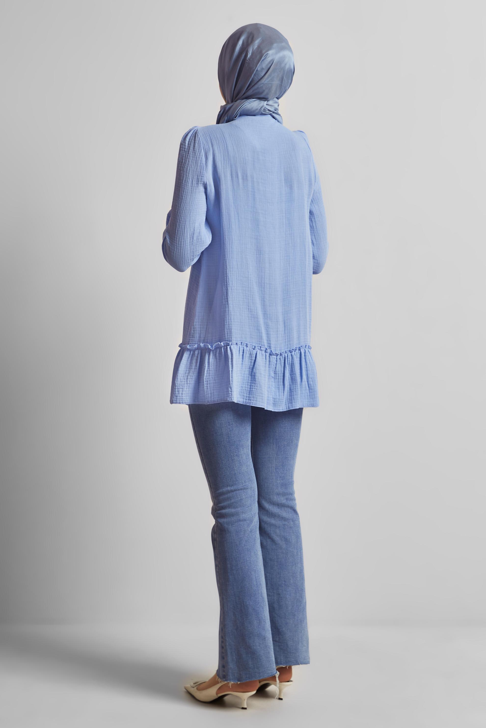 Vêtements hijab BLEU TUNIQUE EN MOUSSELINE DE COTON 45369-1