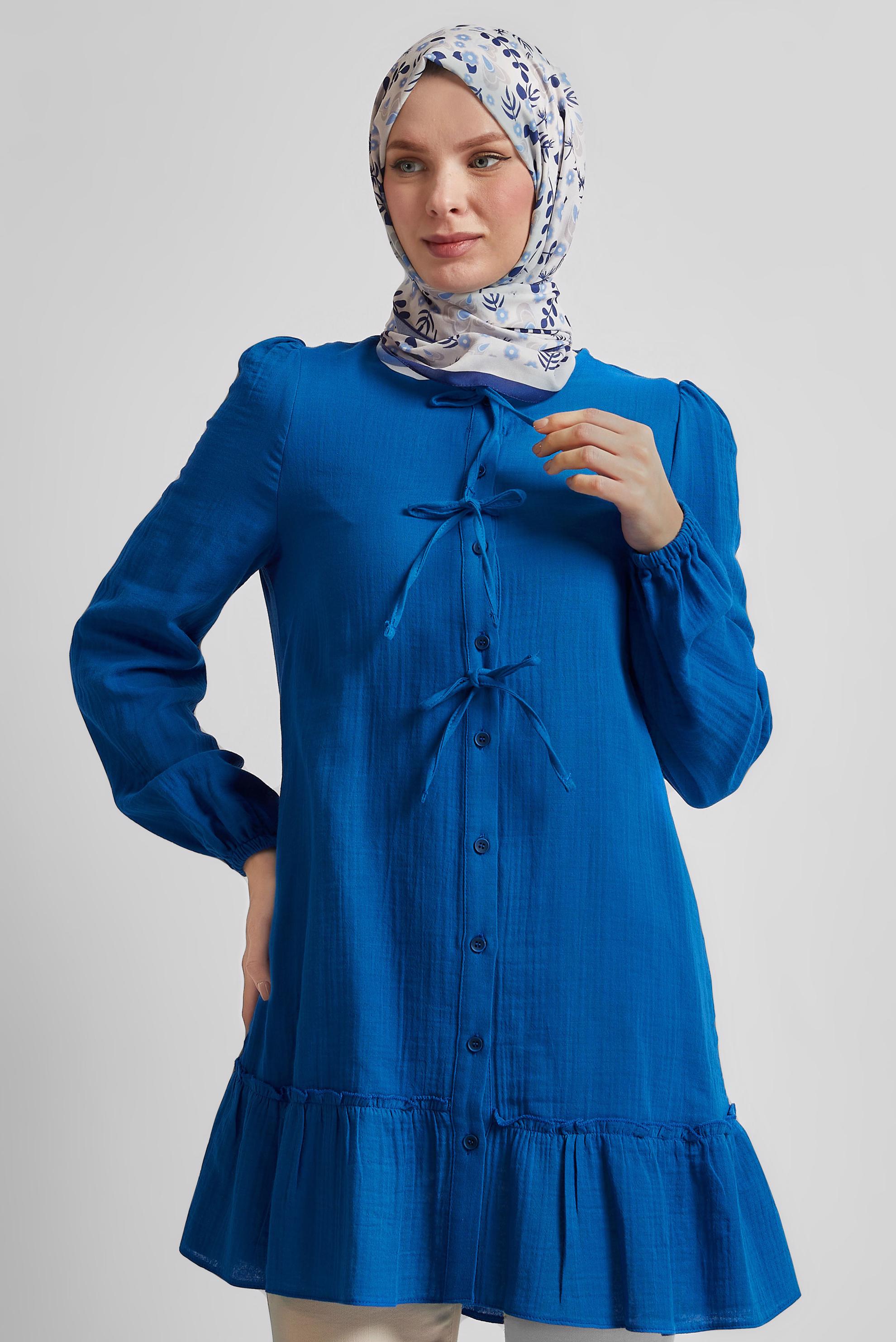 Tesettür giyim LACİVERT PAMUKLU BAĞLAMA DETAYLI TUNİK 45369