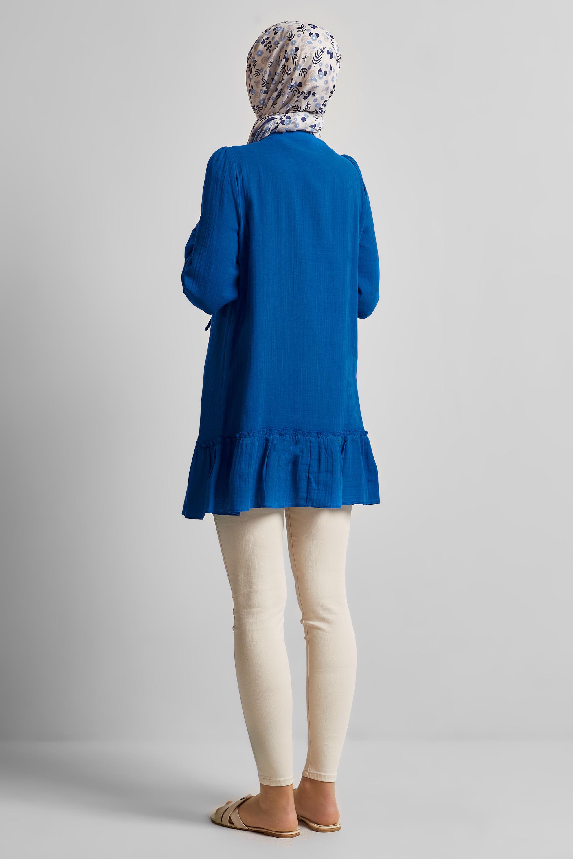 Tesettür giyim LACİVERT PAMUKLU BAĞLAMA DETAYLI TUNİK 45369