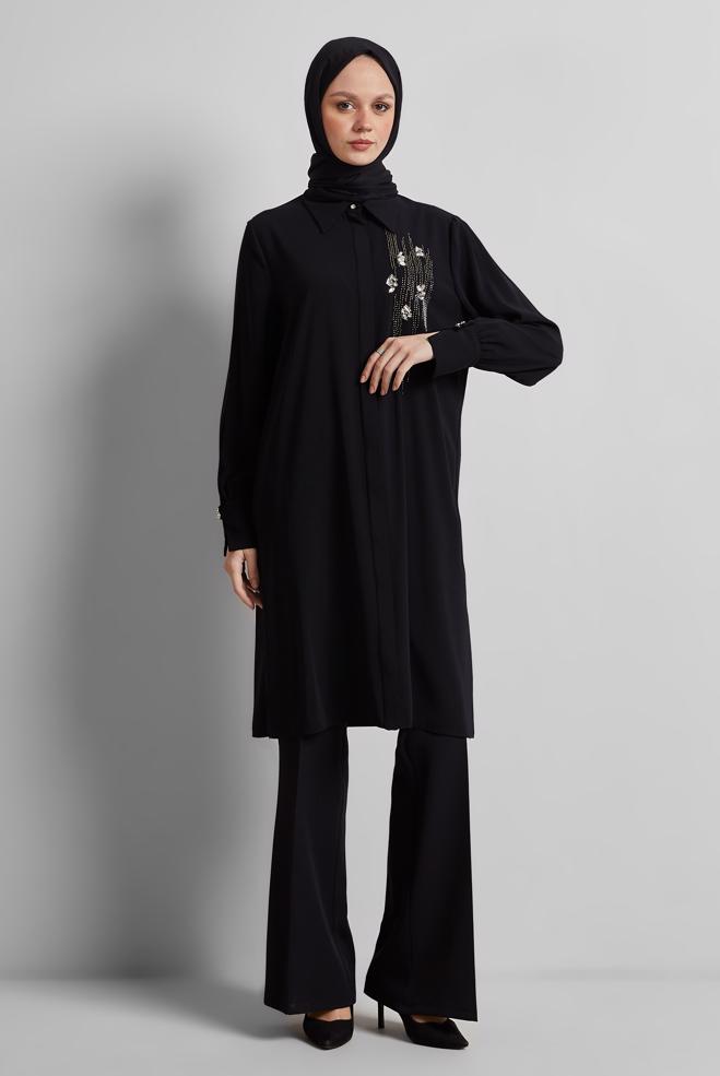 Tesettür giyim SİYAH BONCUK DETAYLI TUNİK 45371 - ALVİNA
