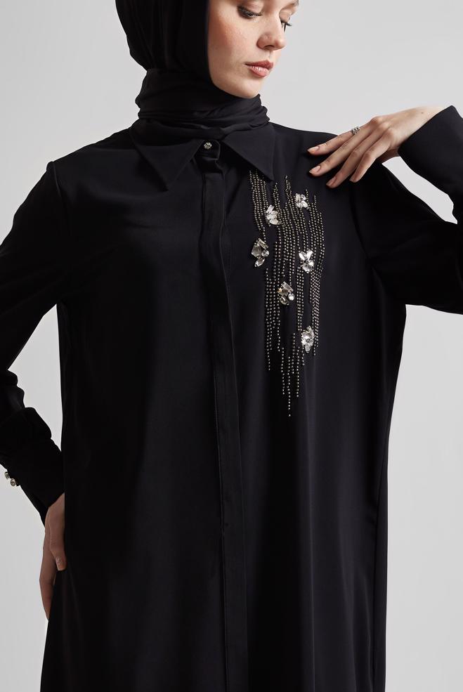 Tesettür giyim SİYAH BONCUK DETAYLI TUNİK 45371 - ALVİNA