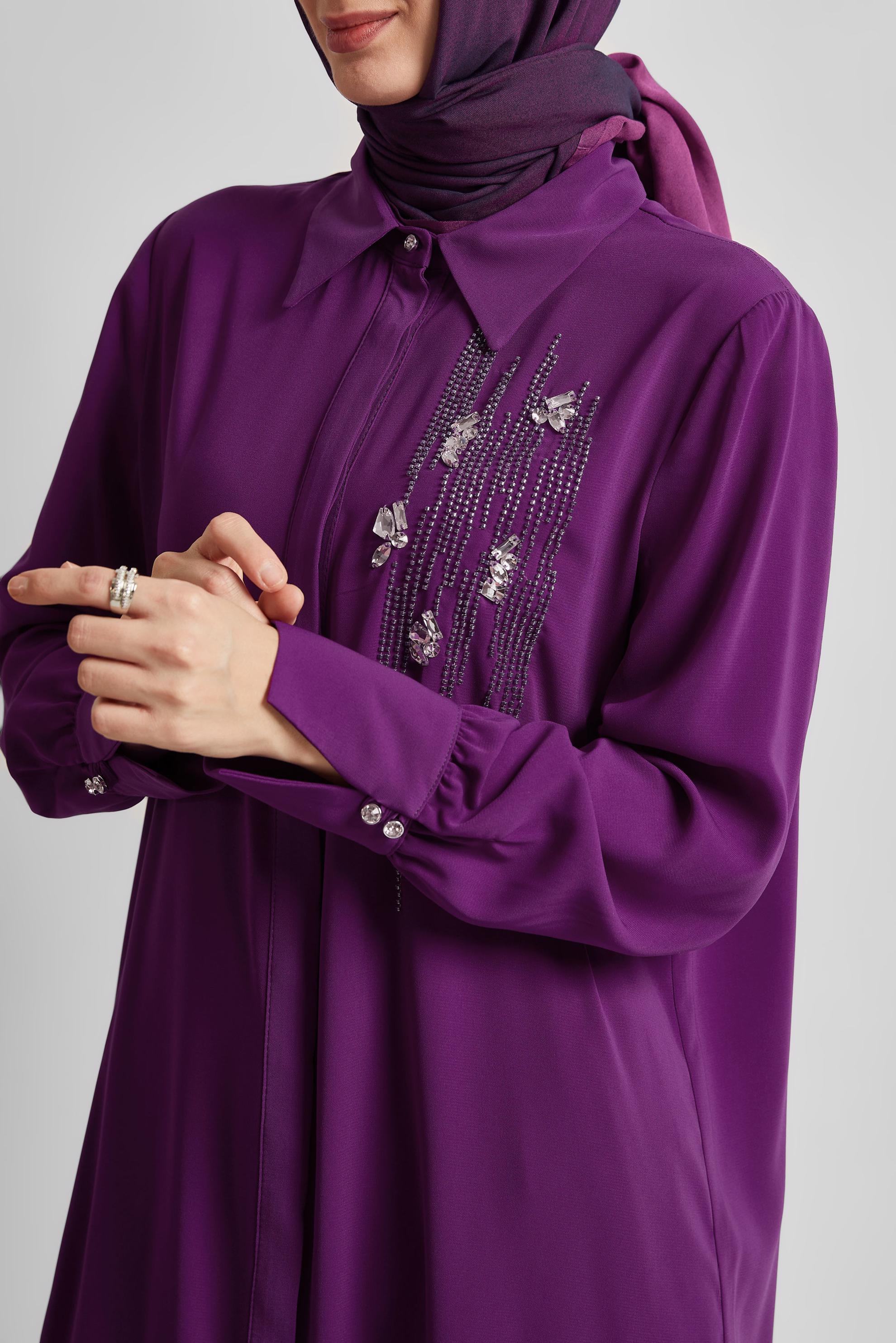 Tesettür giyim MOR BONCUK DETAYLI TUNİK 45371