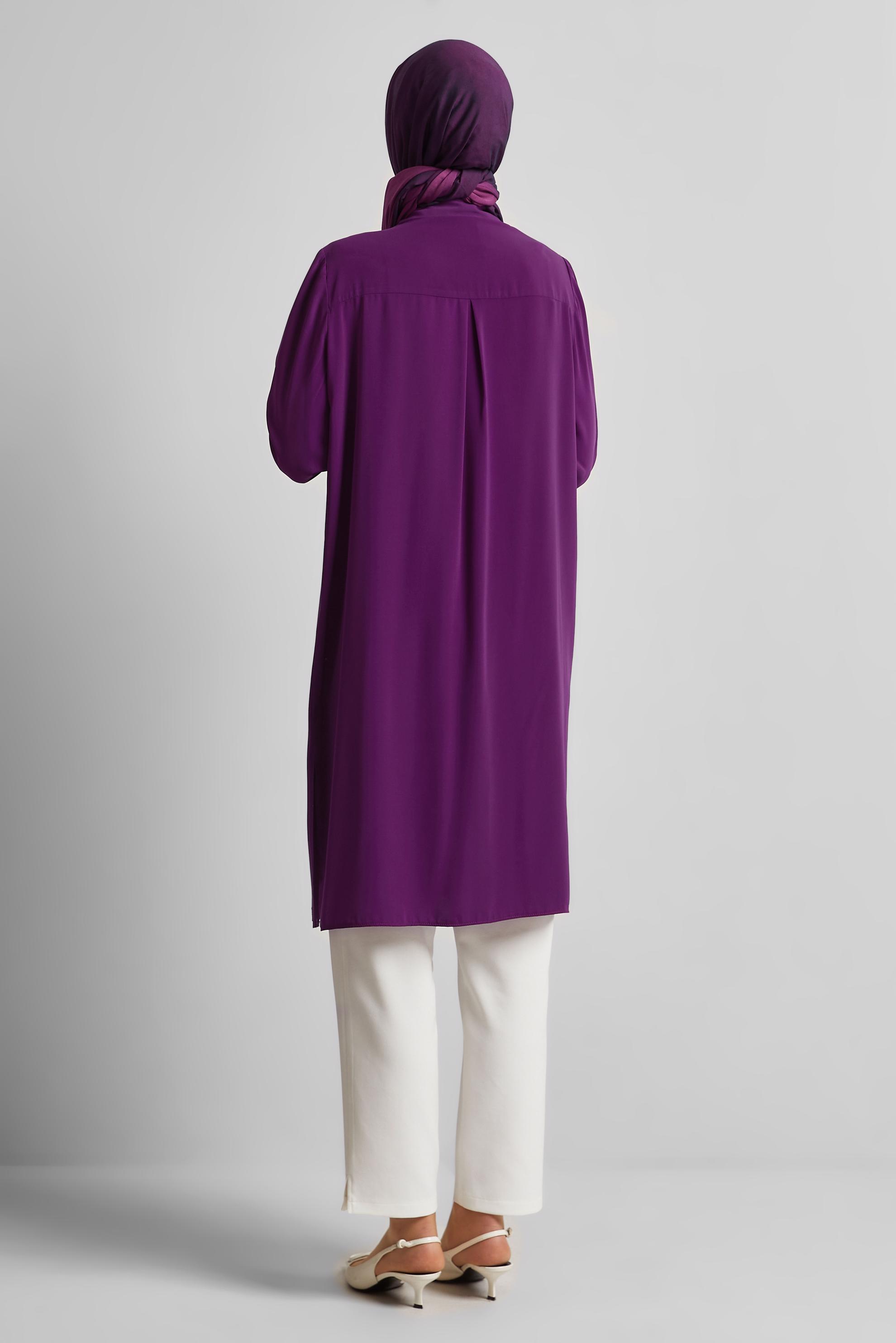 Tesettür giyim MOR BONCUK DETAYLI TUNİK 45371