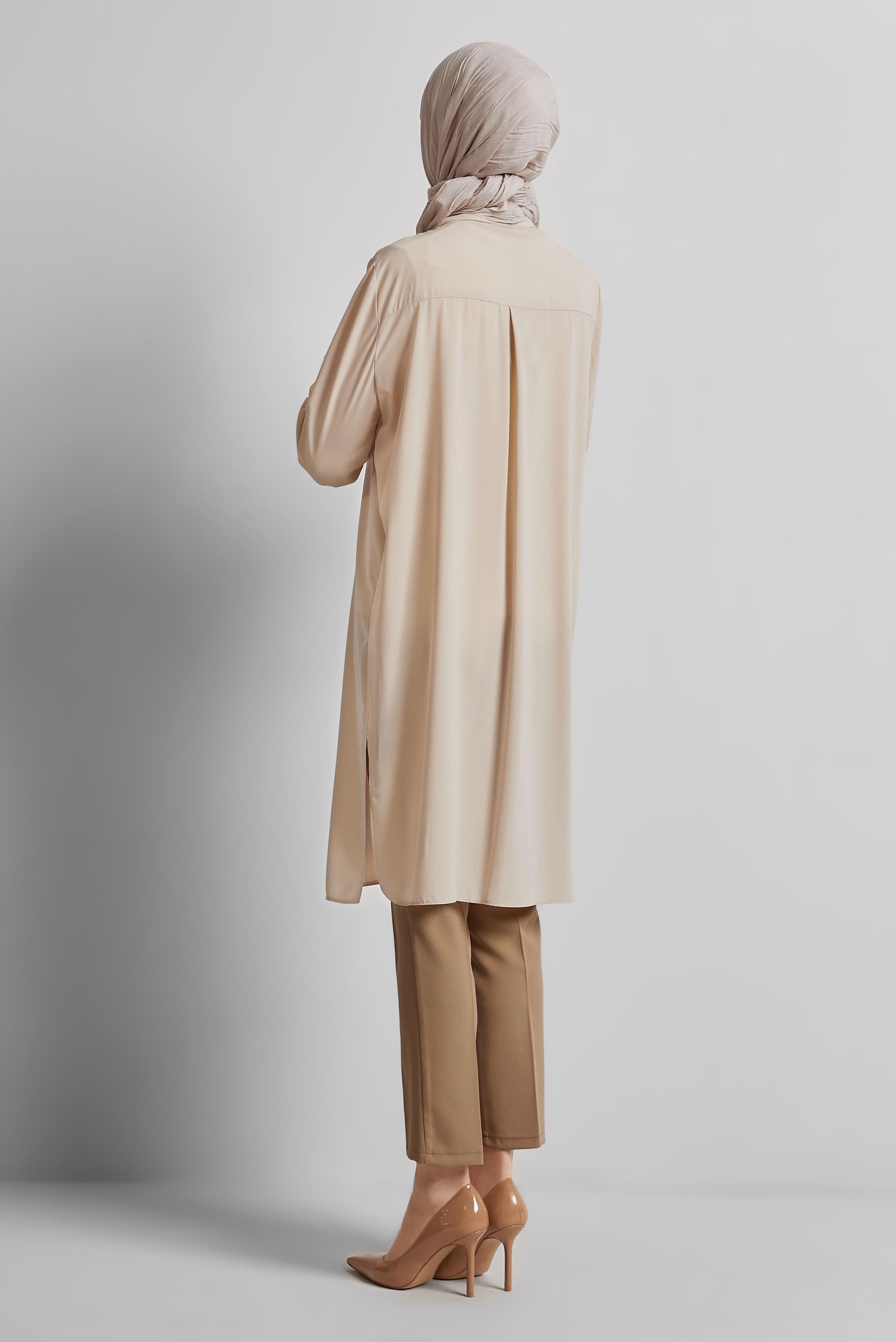 Tesettür giyim BEJ BONCUK DETAYLI TUNİK 45371