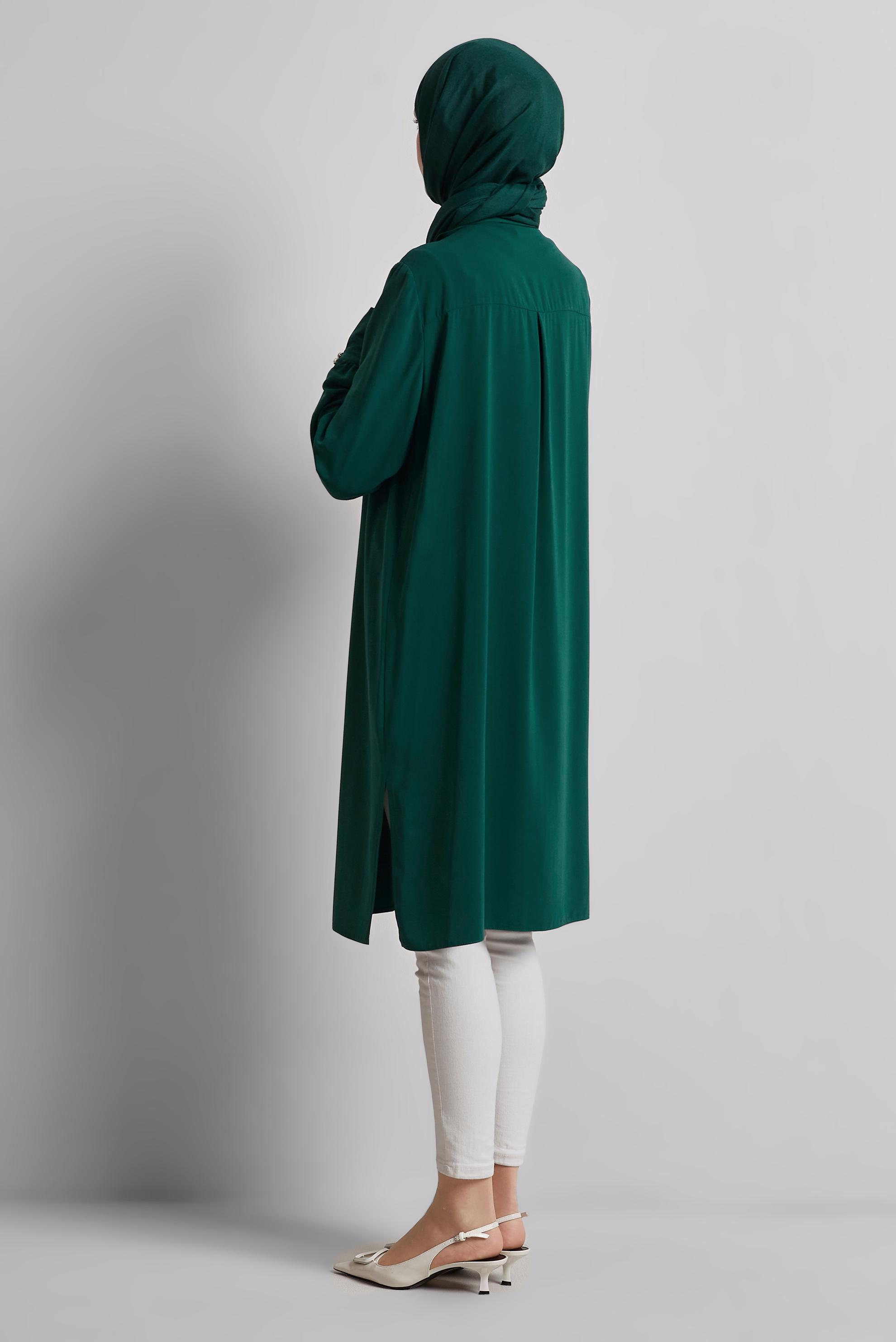 Tesettür giyim YEŞİL BONCUK DETAYLI TUNİK 45371