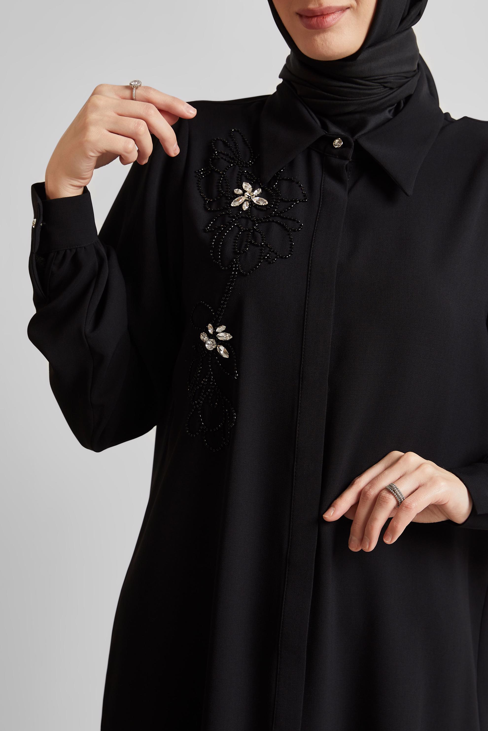 Tesettür giyim SİYAH GÖMLEK YAKA TESETTÜR TUNİK 45372