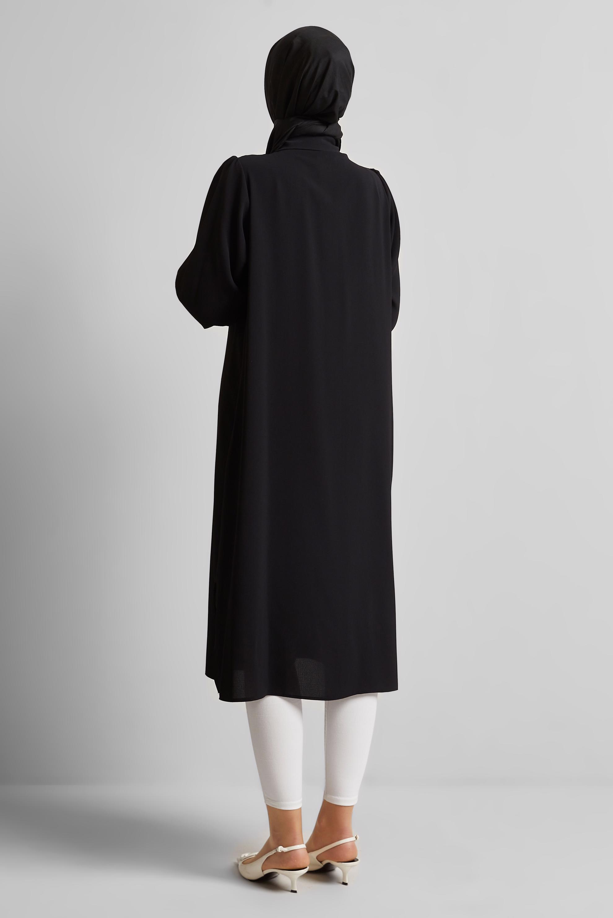 Tesettür giyim SİYAH GÖMLEK YAKA TESETTÜR TUNİK 45372