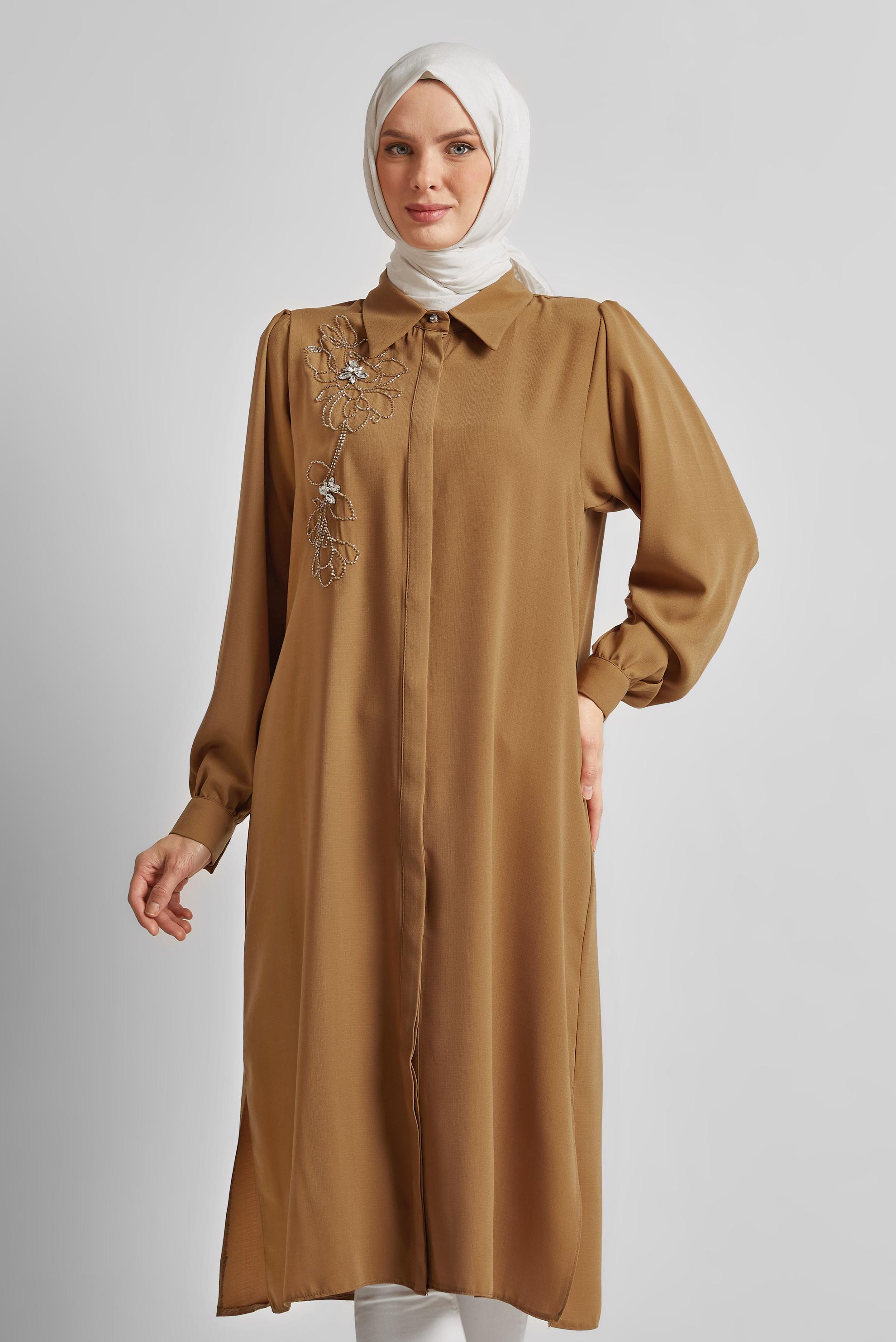 Tesettür giyim SARI GÖMLEK YAKA TESETTÜR TUNİK 45372