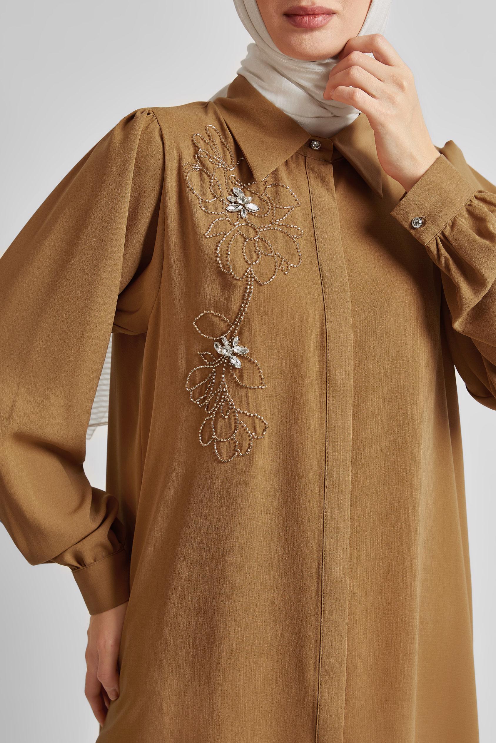 Tesettür giyim SARI GÖMLEK YAKA TESETTÜR TUNİK 45372