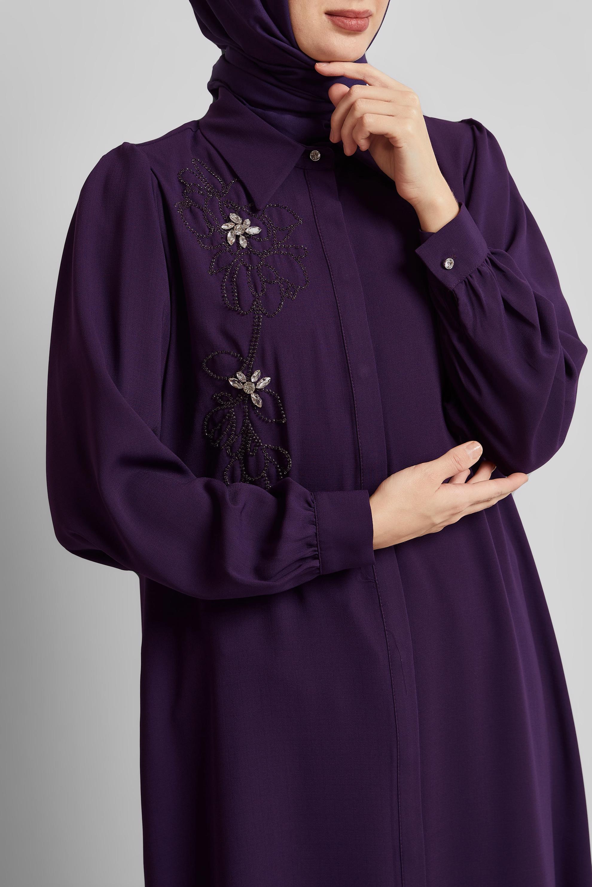 Tesettür giyim MOR GÖMLEK YAKA TESETTÜR TUNİK 45372