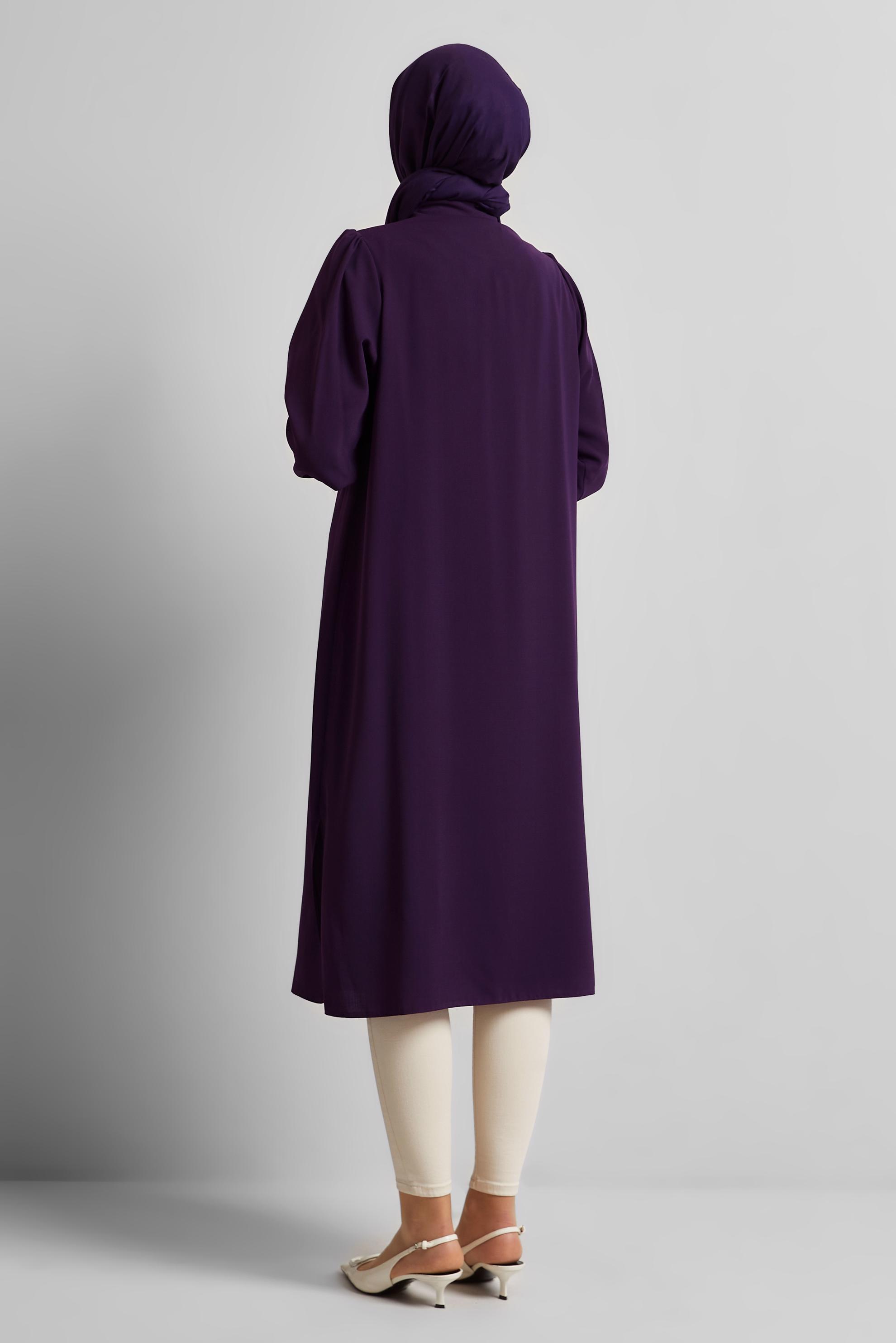 Tesettür giyim MOR GÖMLEK YAKA TESETTÜR TUNİK 45372