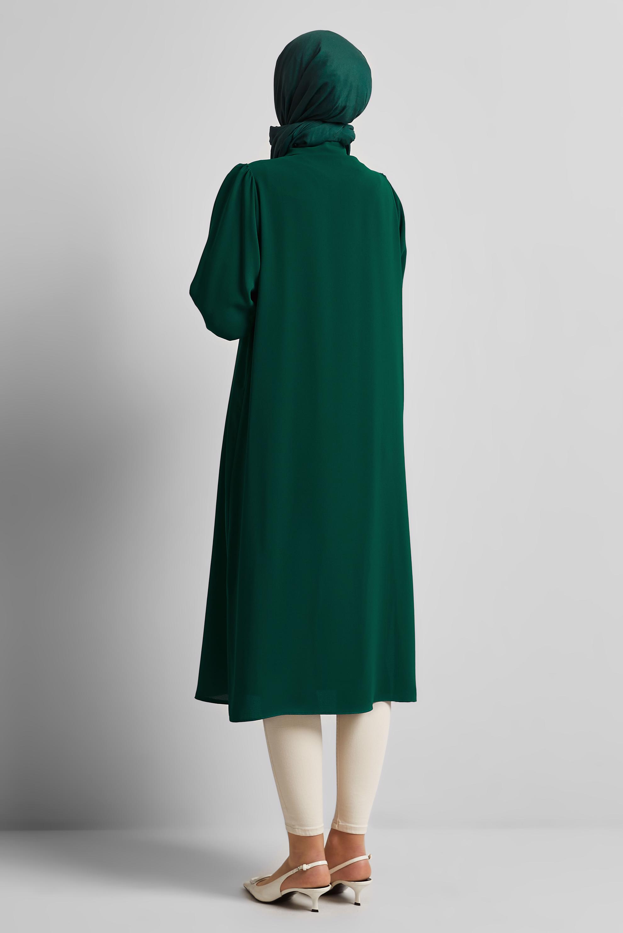 Tesettür giyim YEŞİL GÖMLEK YAKA TESETTÜR TUNİK 45372