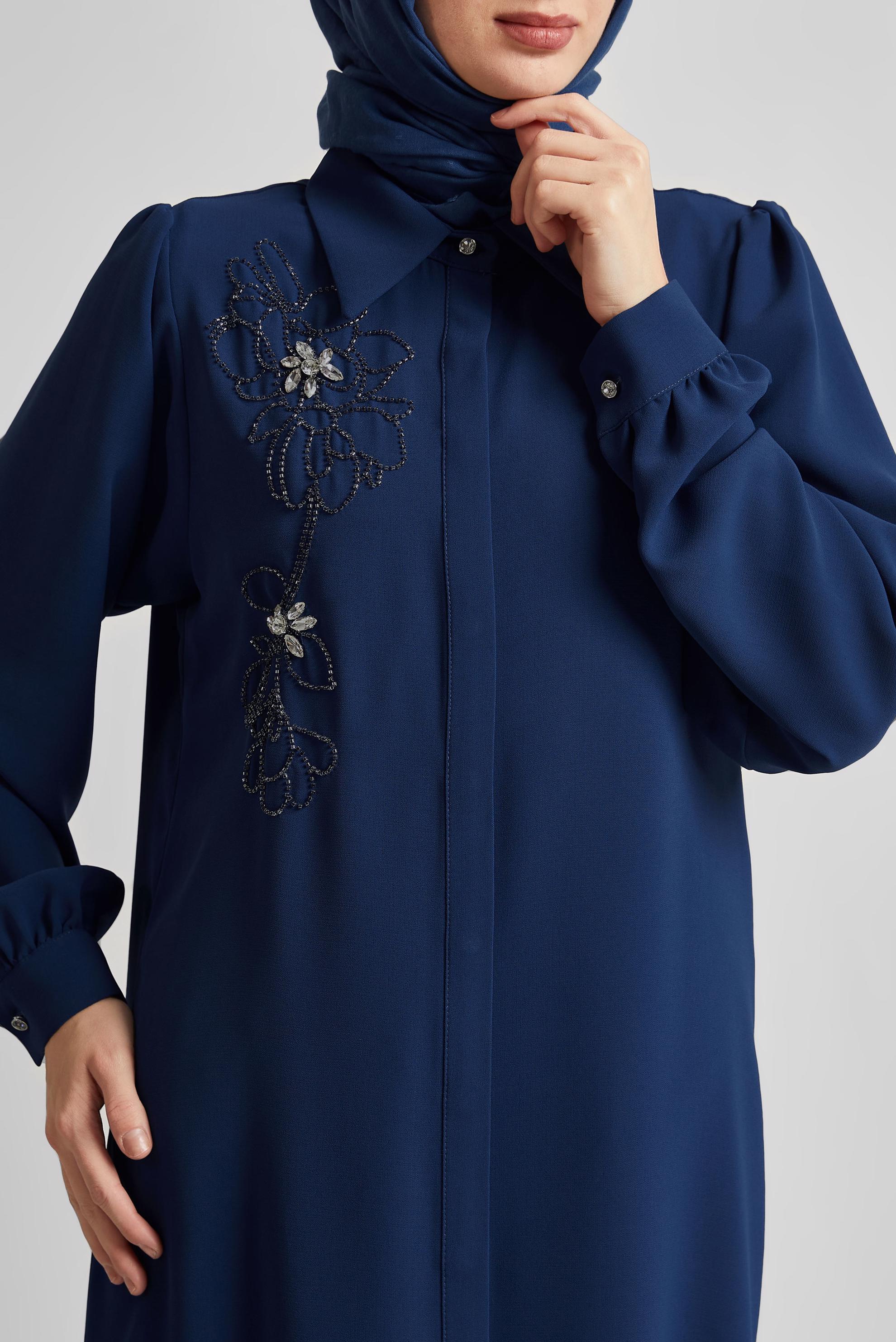Tesettür giyim LACİVERT GÖMLEK YAKA TESETTÜR TUNİK 45372