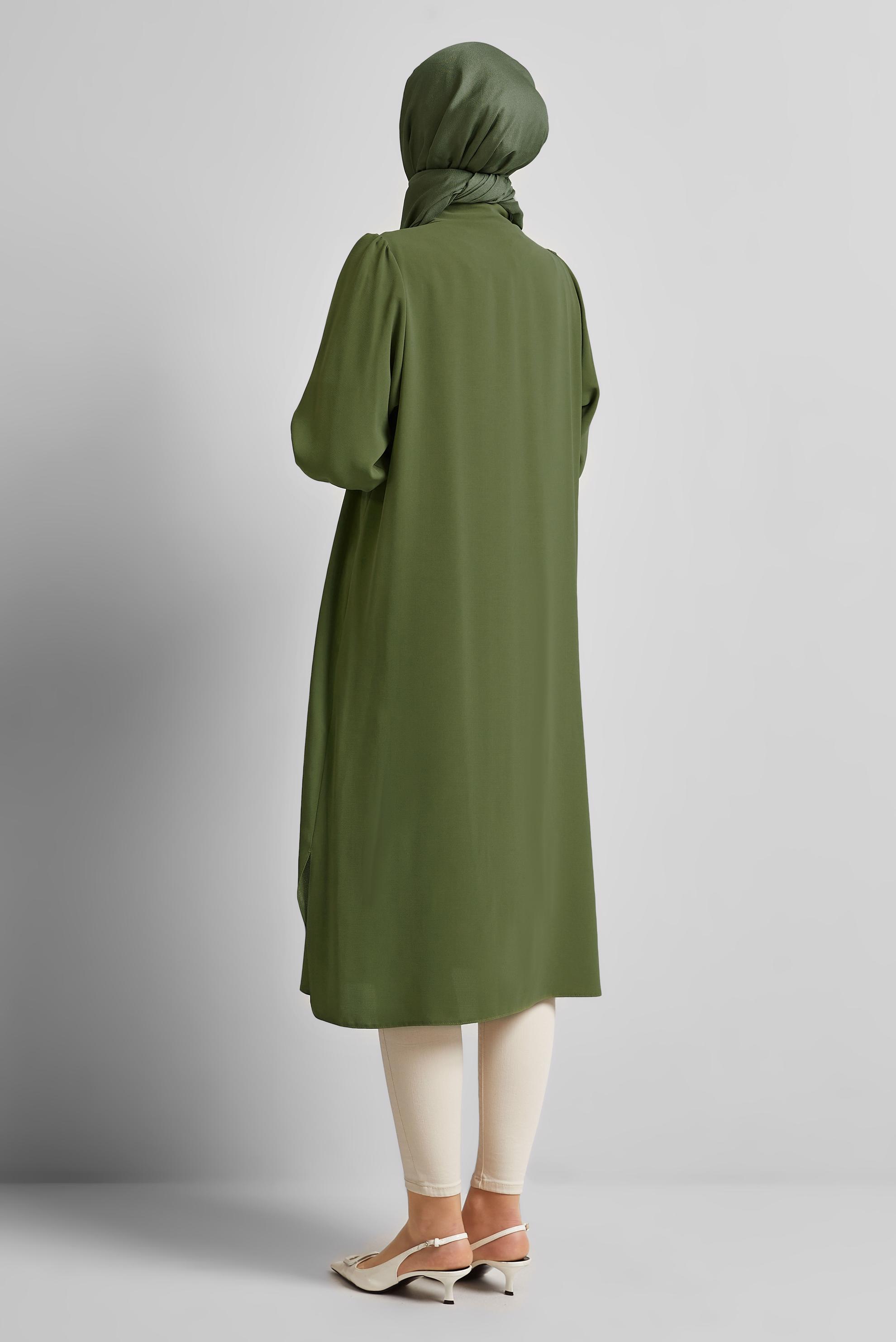 Tesettür giyim YEŞİL GÖMLEK YAKA TESETTÜR TUNİK 45372