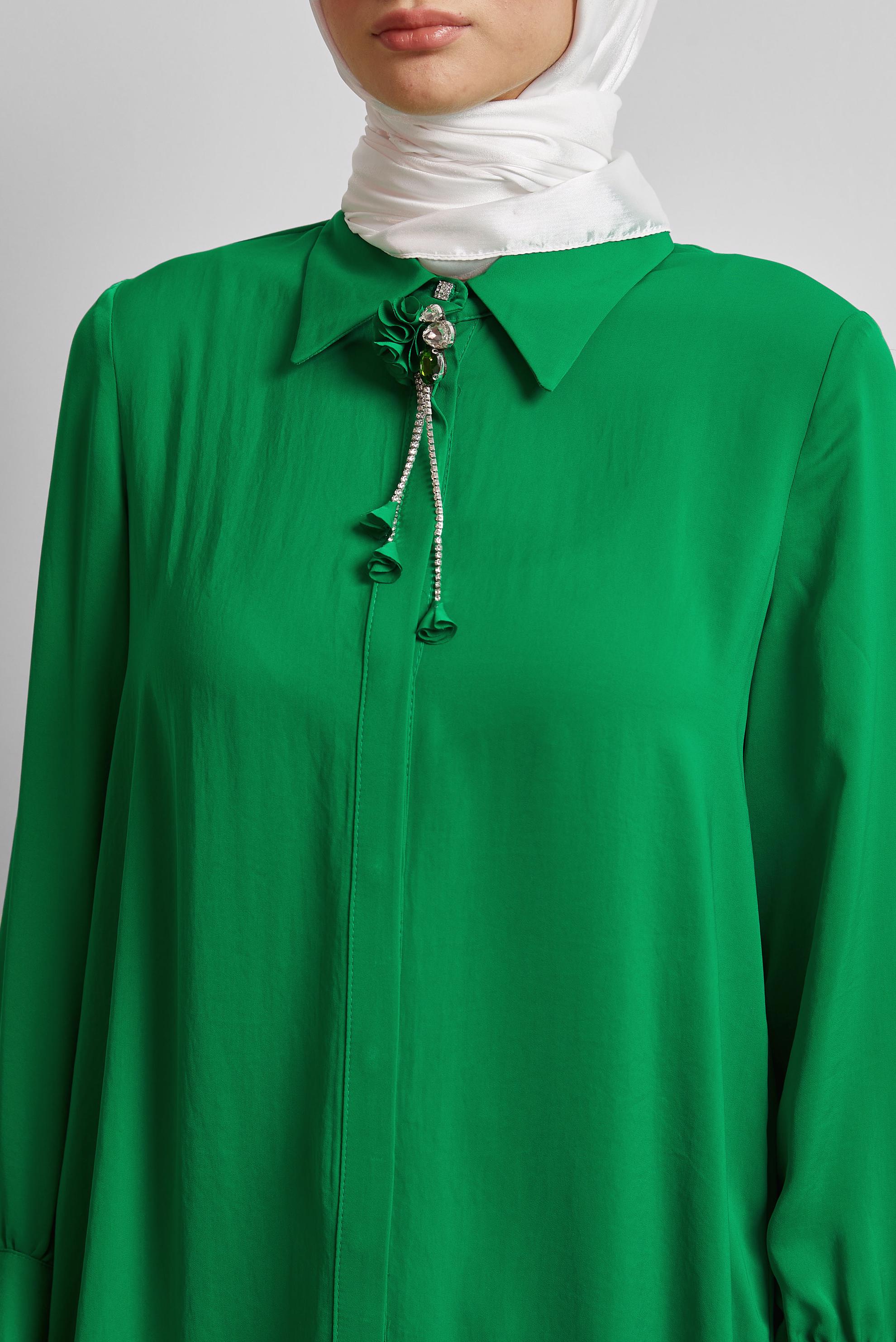 Tesettür giyim YEŞİL BROŞ DETAYLI TUNİK 45373