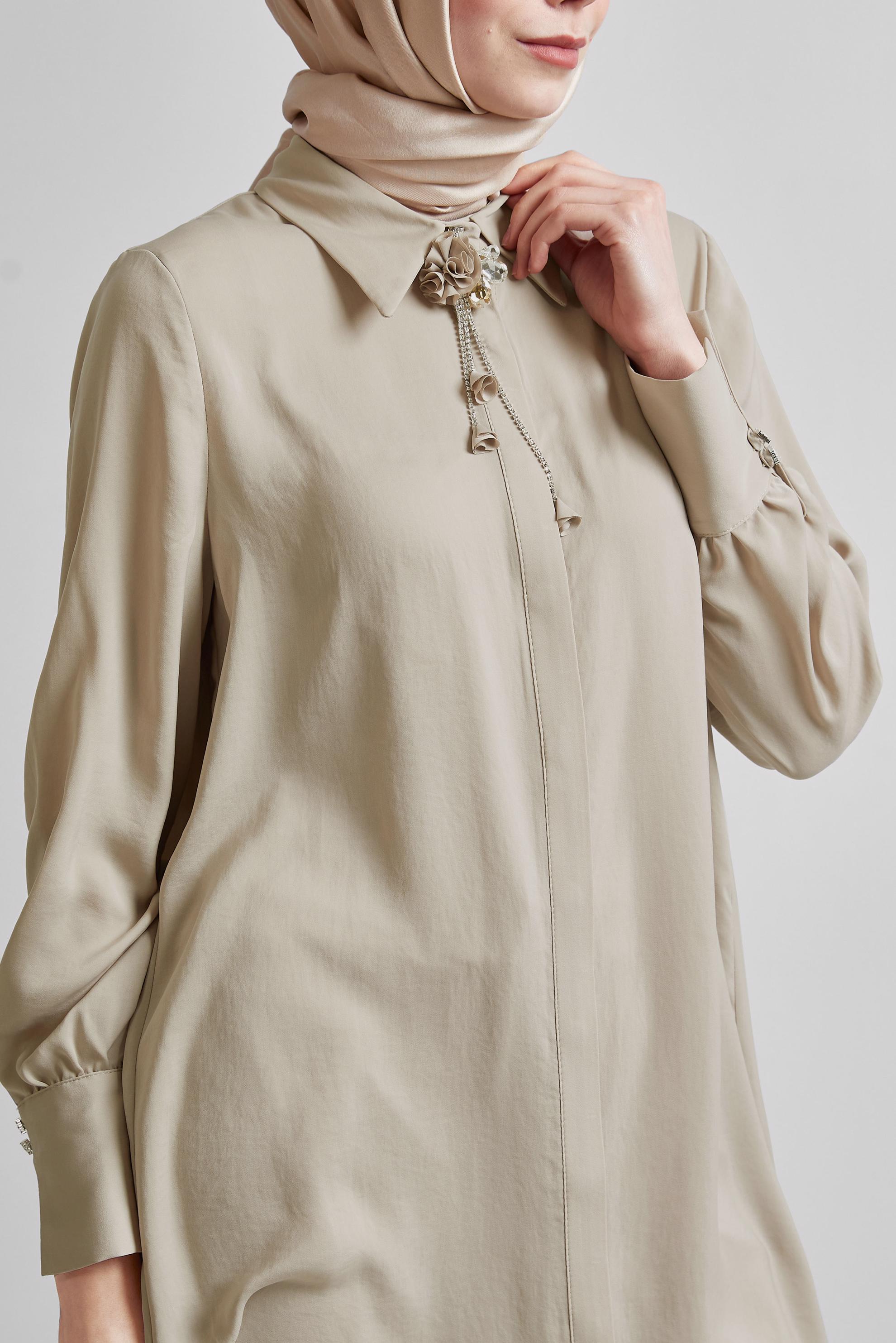 Tesettür giyim KUM BROŞ DETAYLI TUNİK 45373