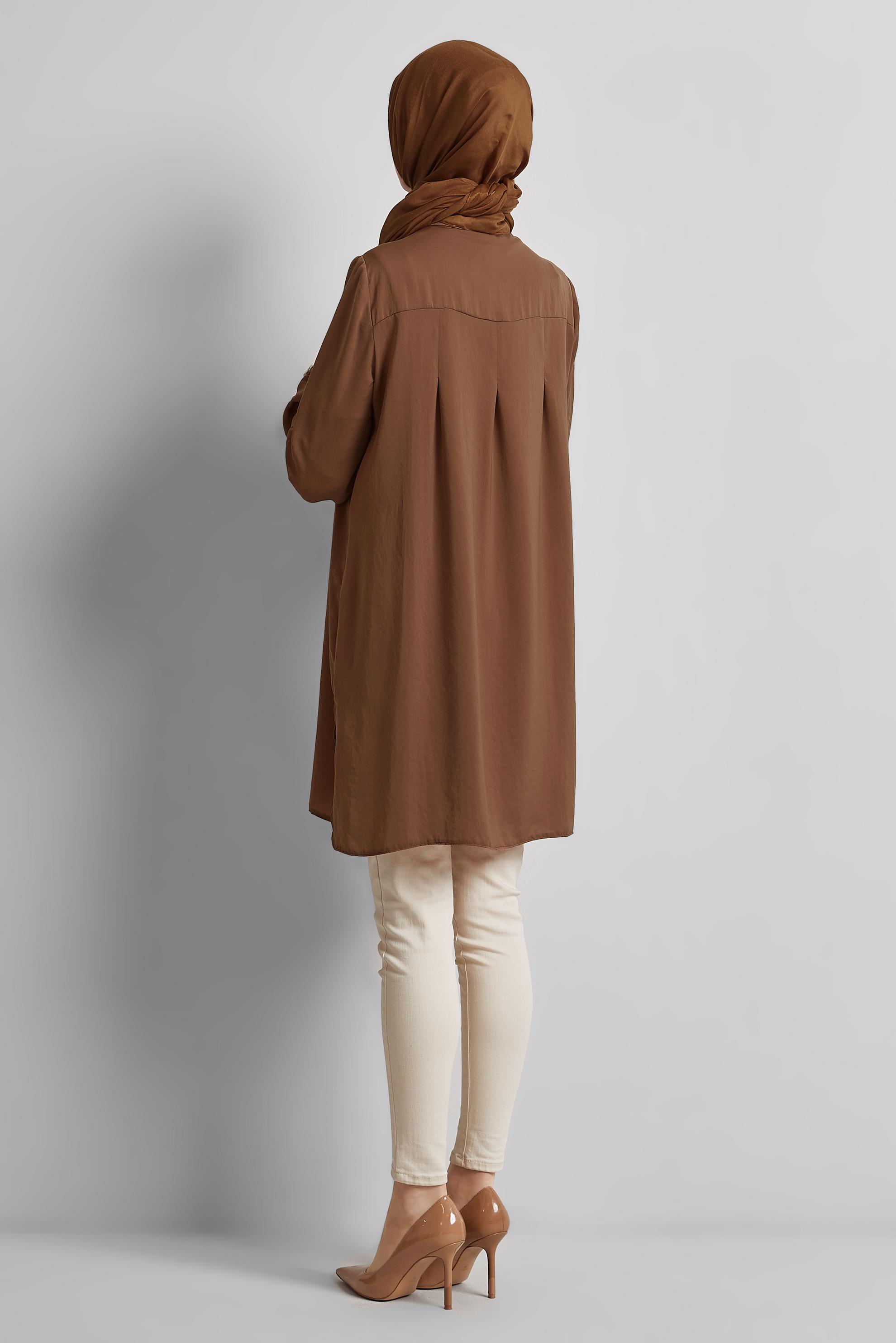 Tesettür giyim KAHVE BROŞ DETAYLI TUNİK 45373