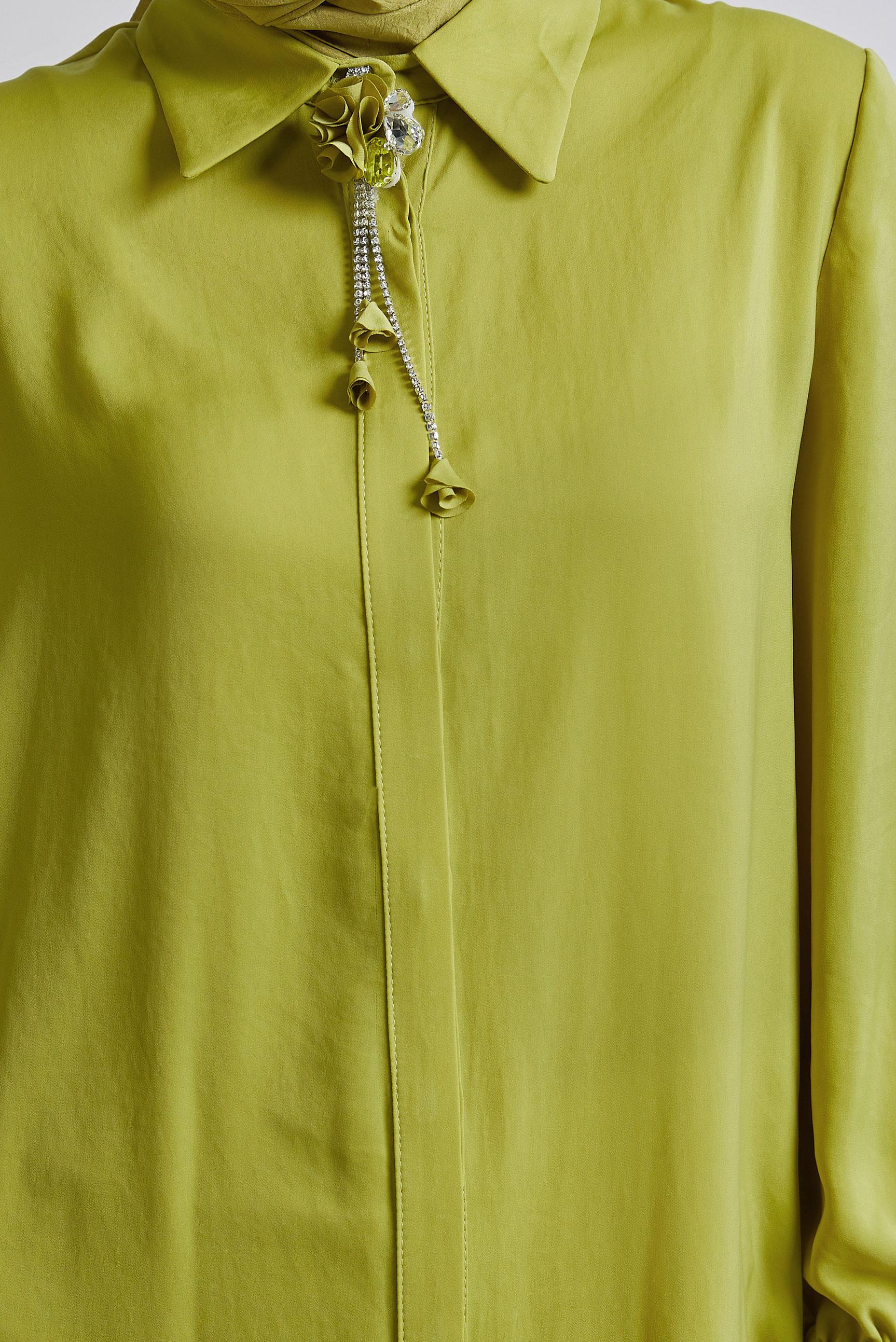 Tesettür giyim YEŞİL BROŞ DETAYLI TUNİK 45373