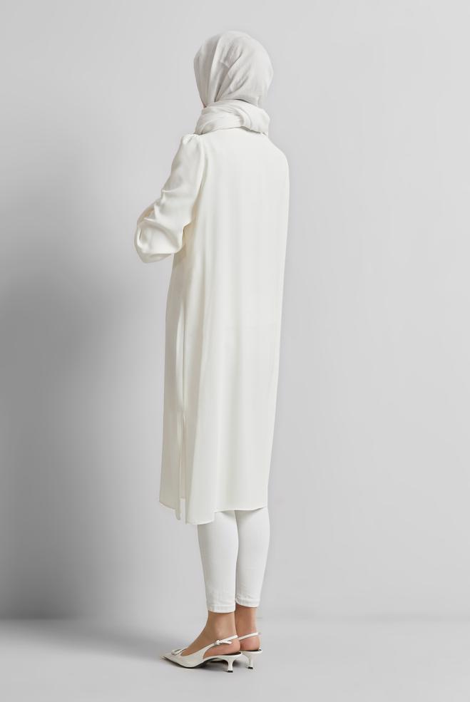 Tesettür giyim BEYAZ PUL PAYETLİ TUNİK 45374 - ALVİNA