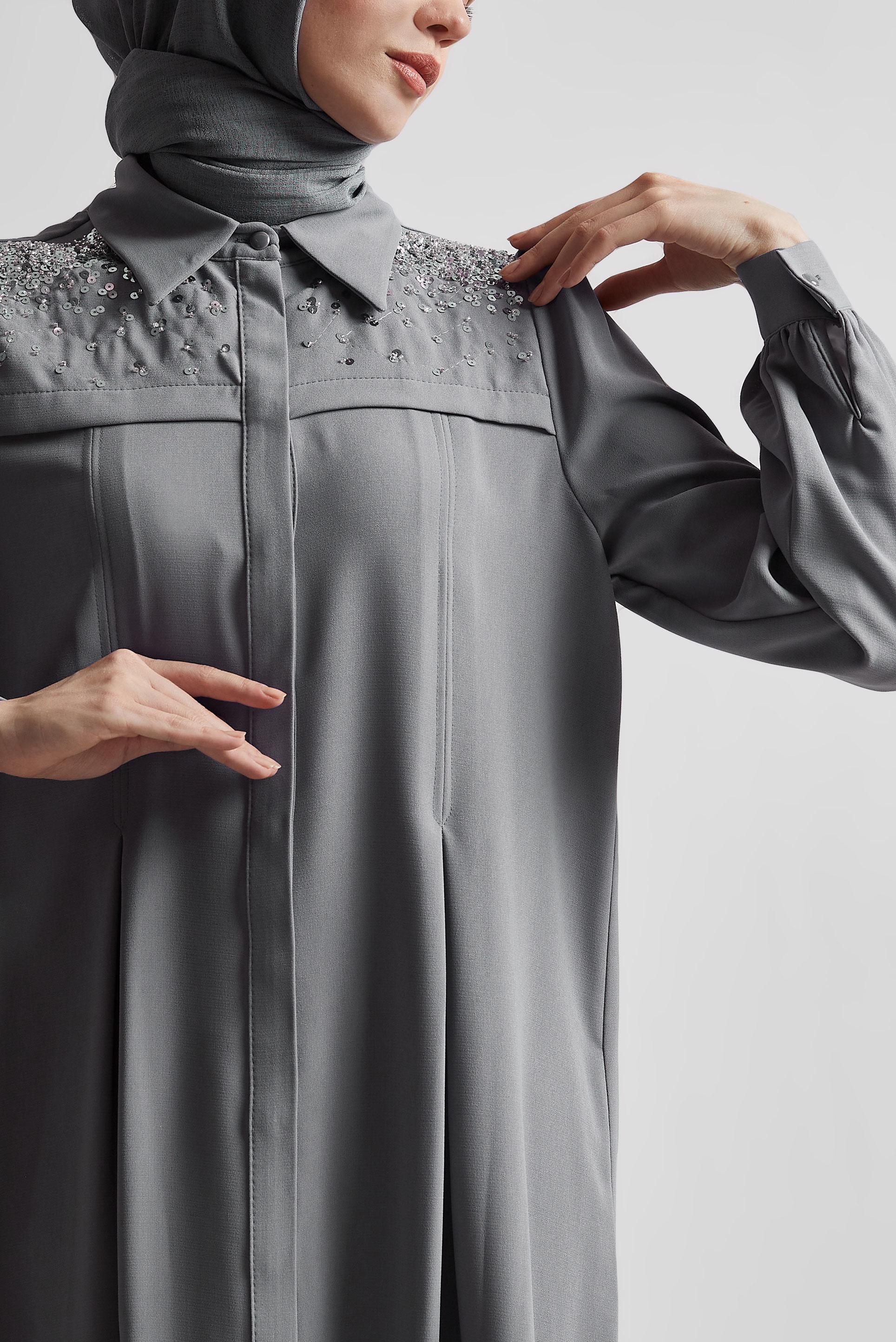 Tesettür giyim GRİ PUL PAYETLİ TUNİK 45374