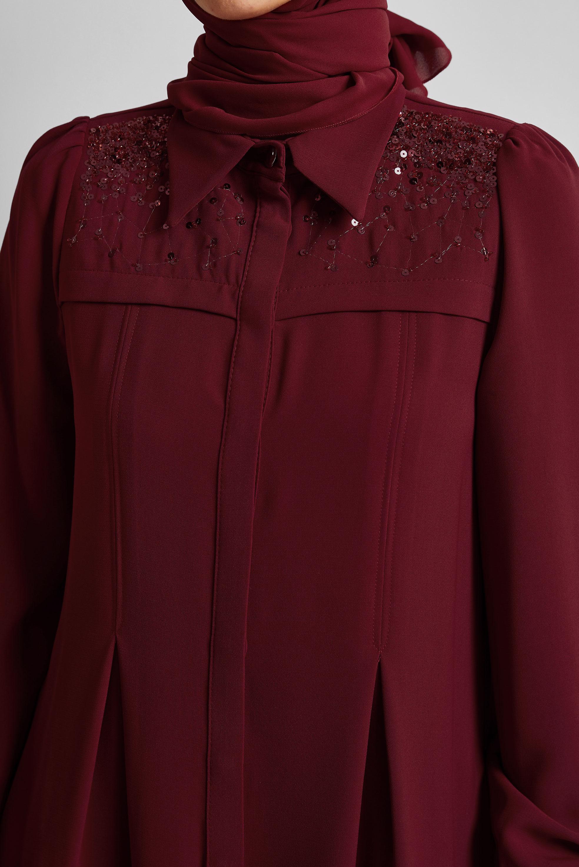 Tesettür giyim BORDO PUL PAYETLİ TUNİK 45374