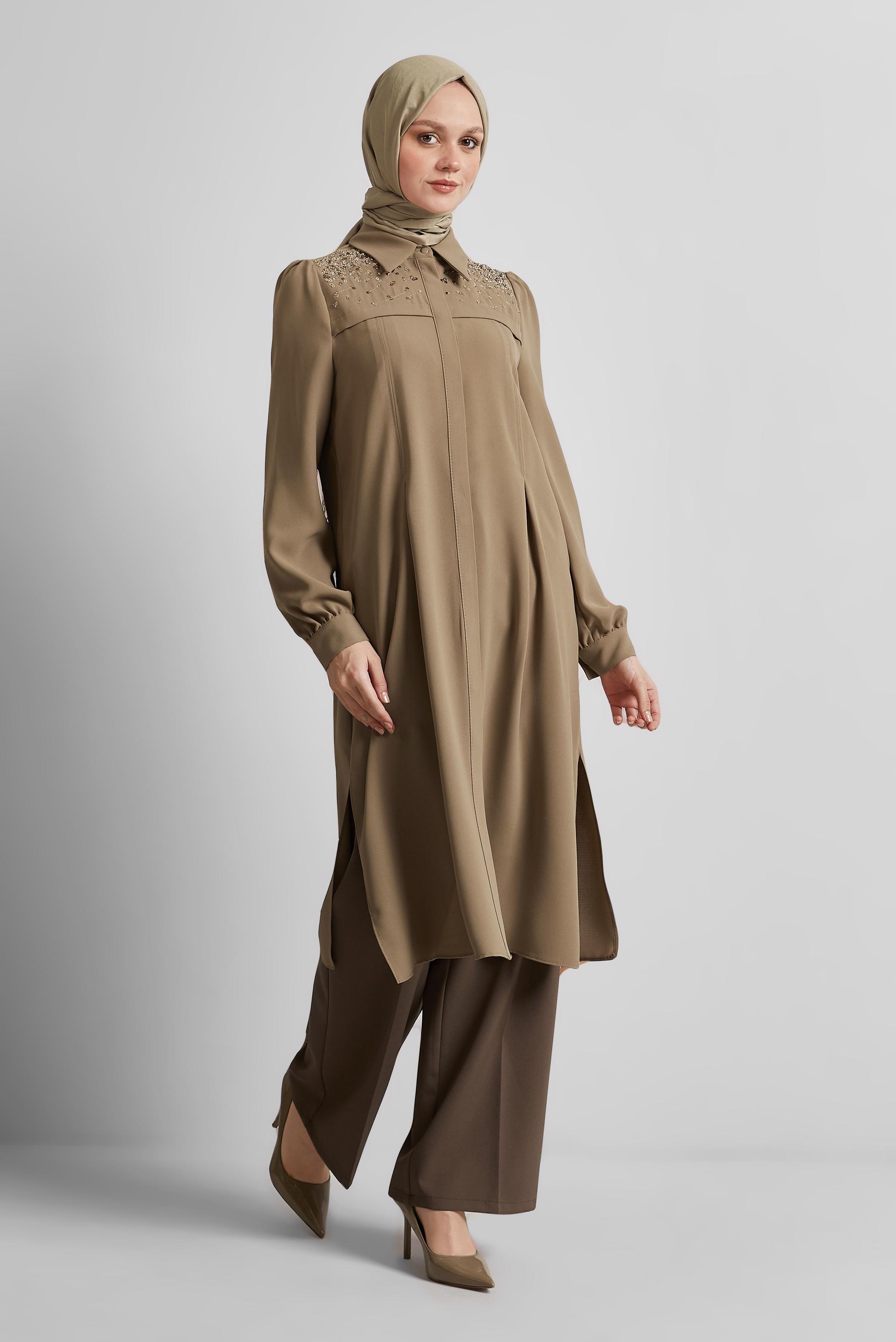 Tesettür giyim KAHVE PUL PAYETLİ TUNİK 45374
