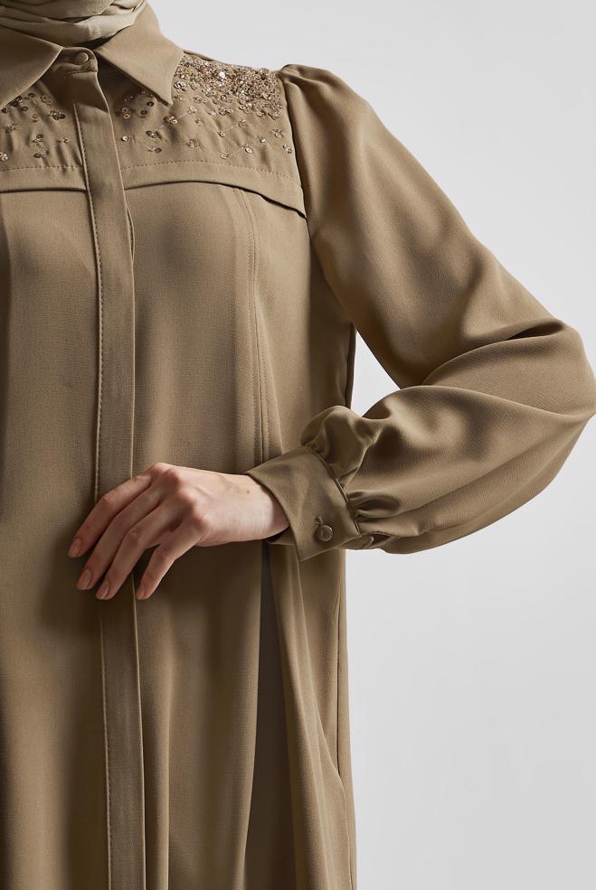 Vêtements hijab BRUN TUNIQUE À PAILLETTES 45374 - ALVİNA