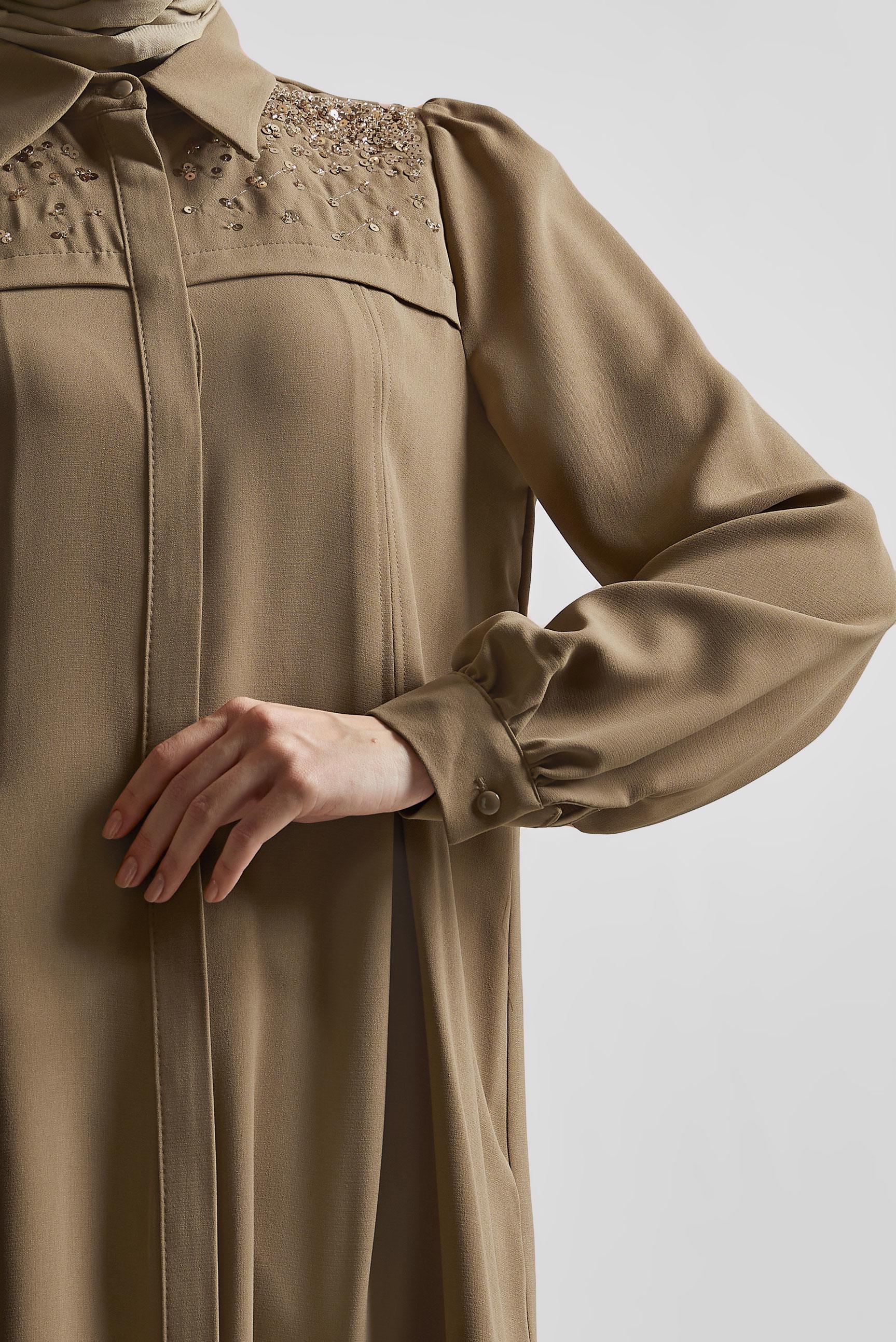 Tesettür giyim KAHVE PUL PAYETLİ TUNİK 45374