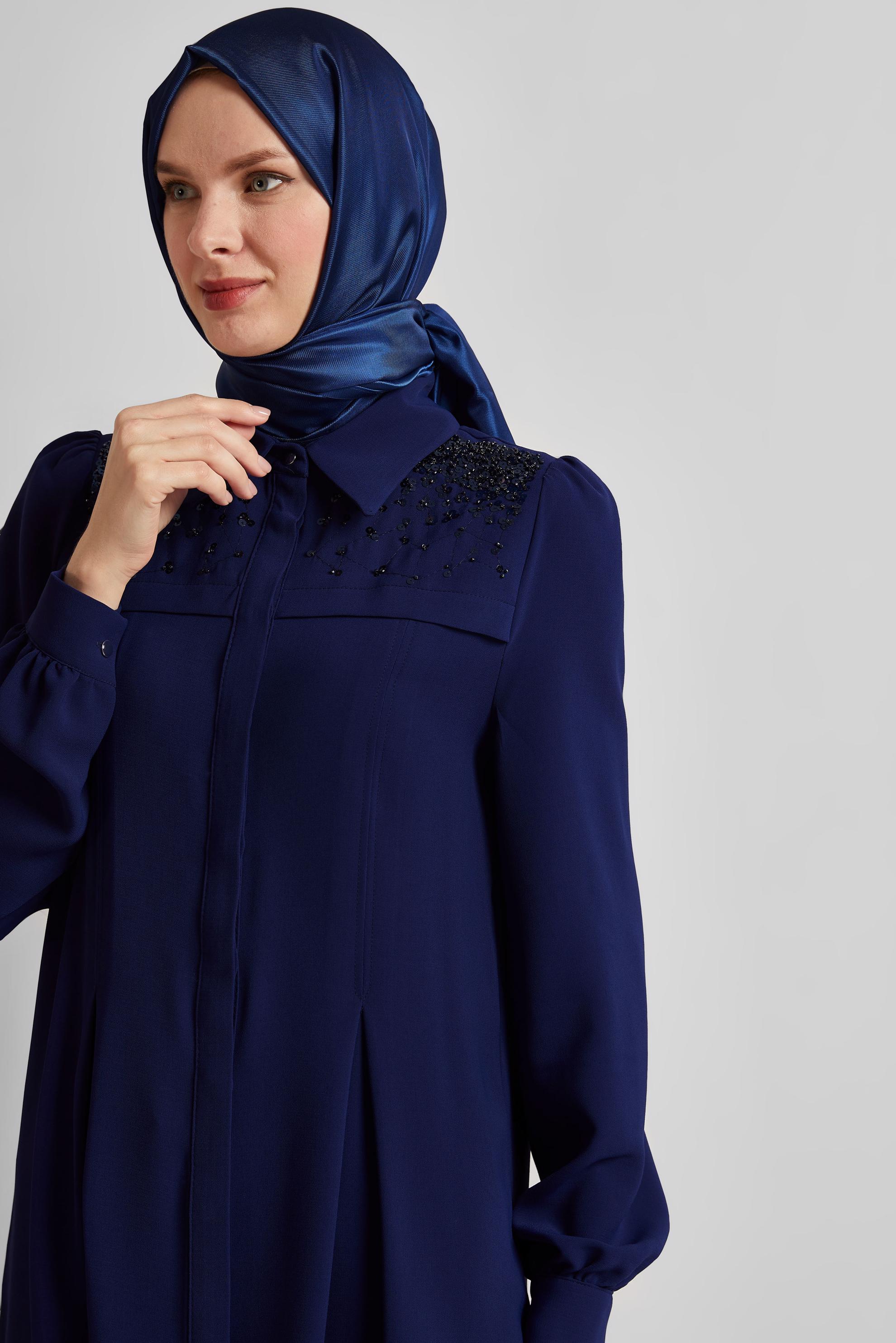 Tesettür giyim LACİVERT PUL PAYETLİ TUNİK 45374