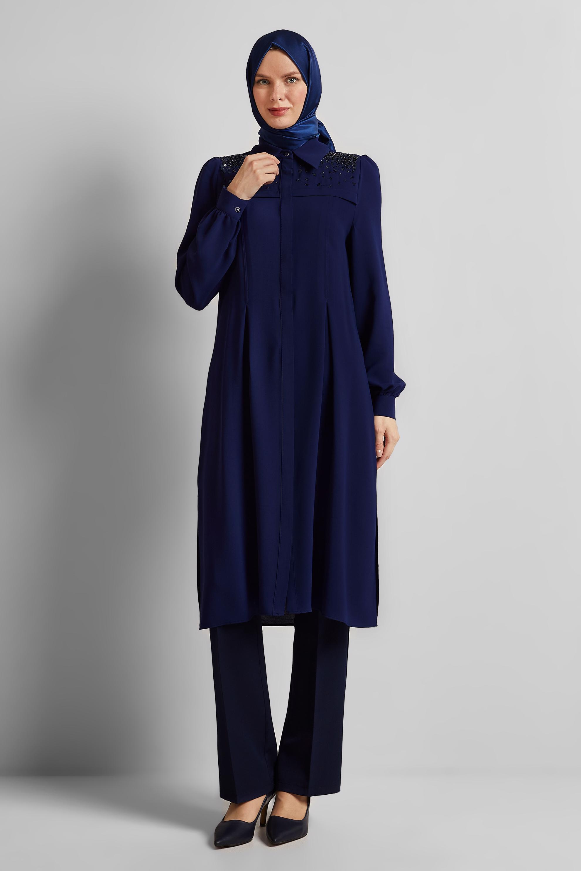 Tesettür giyim LACİVERT PUL PAYETLİ TUNİK 45374