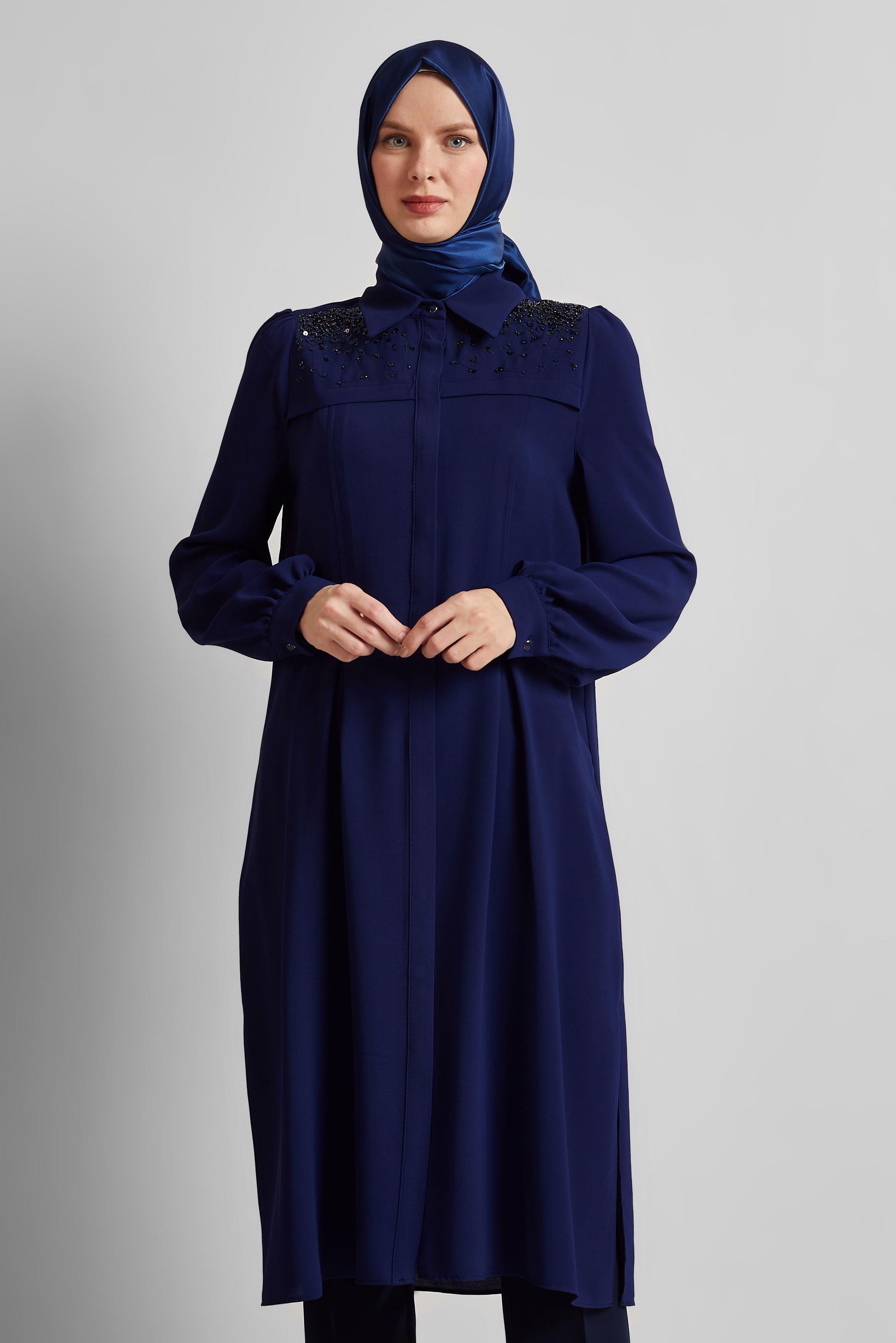 Tesettür giyim LACİVERT PUL PAYETLİ TUNİK 45374