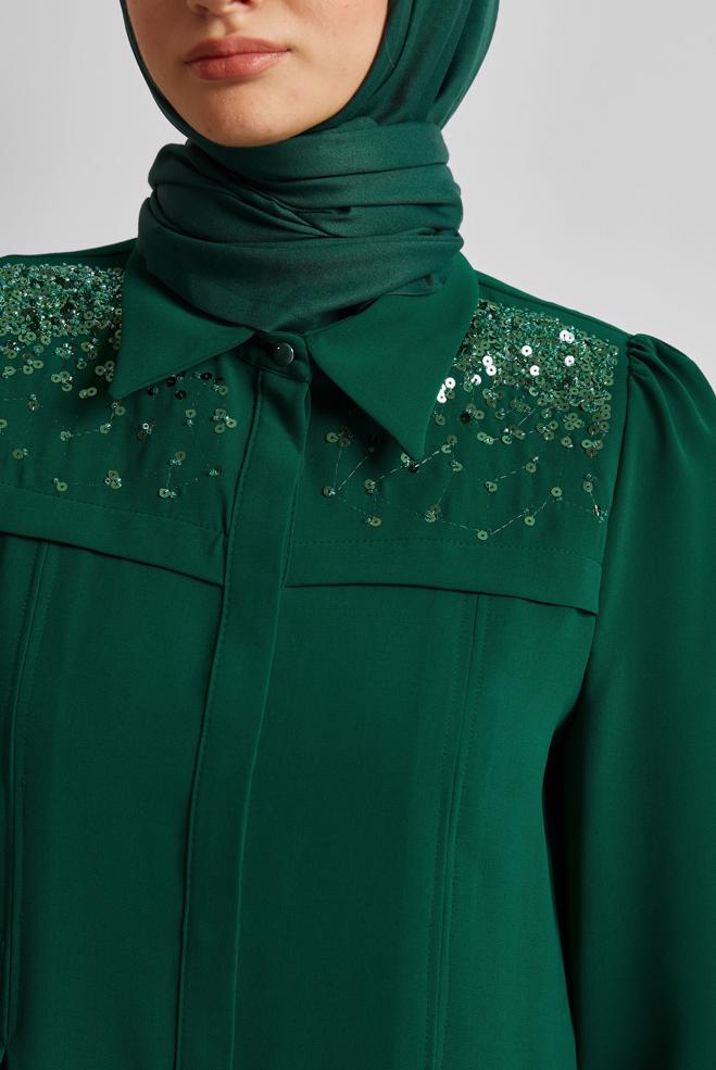 Vêtements hijab VERT TUNIQUE À PAILLETTES 45374 - ALVİNA