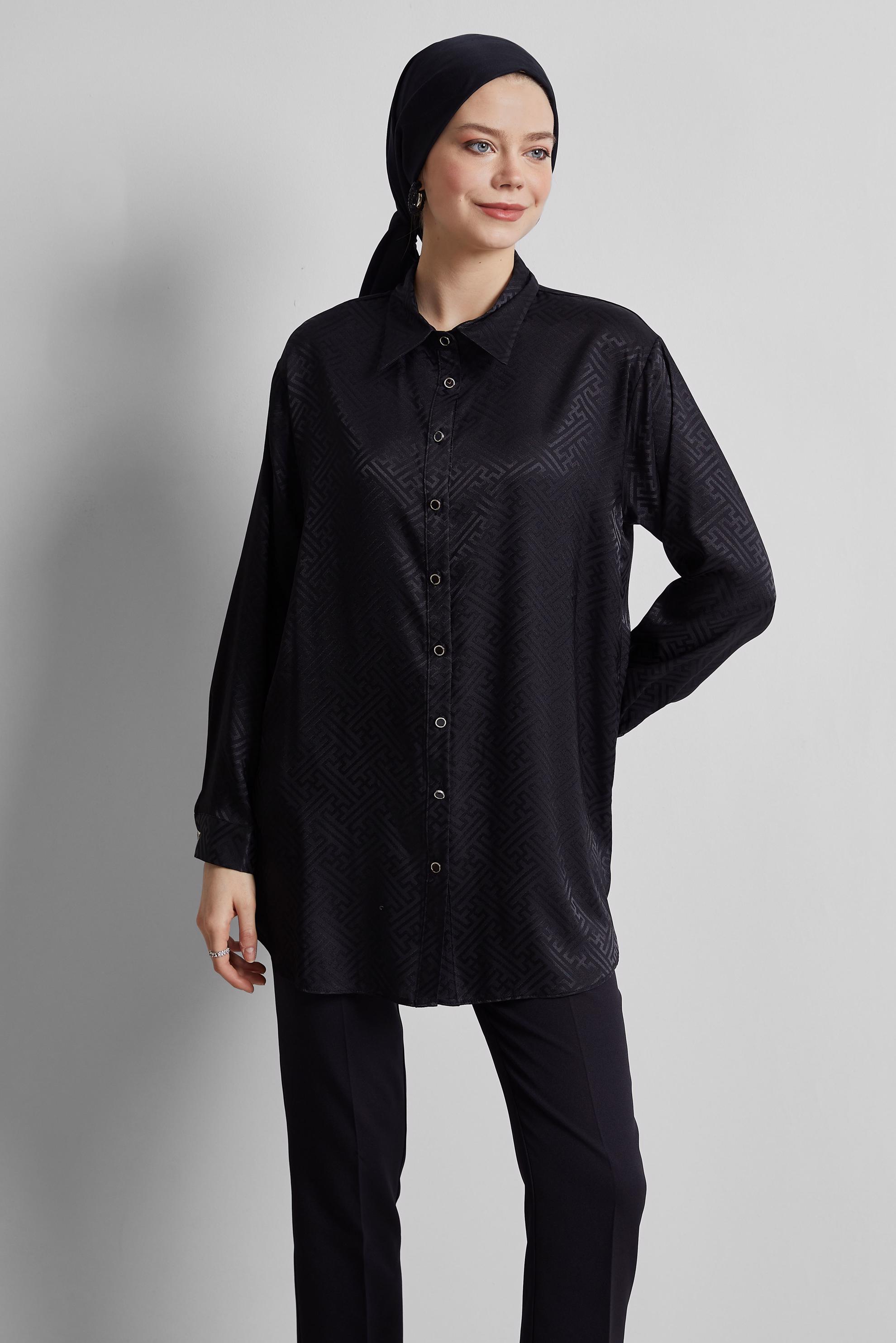 Hijab clothing BLACK SATIN JACQUARD TUNIC 45375