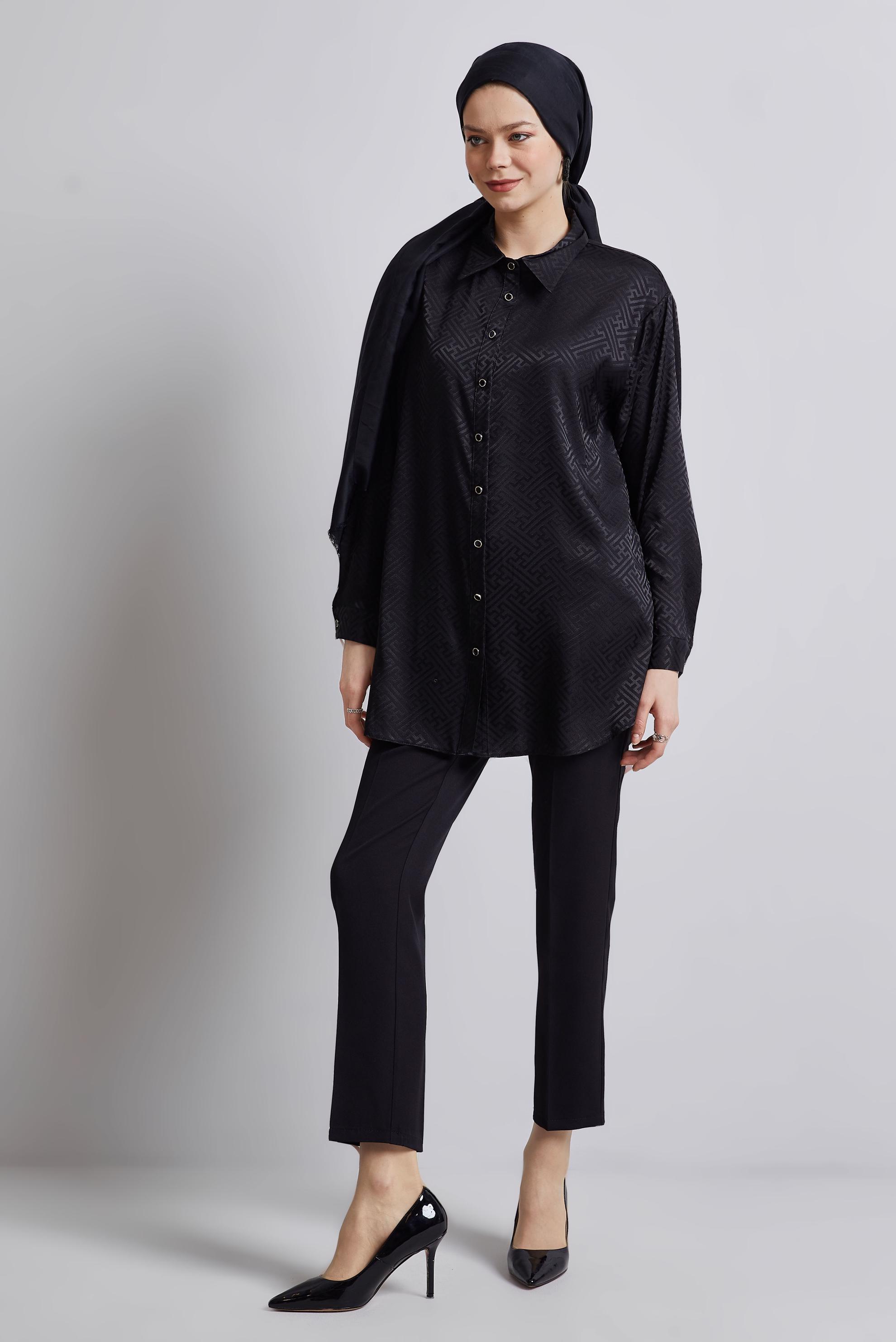Hijab clothing BLACK SATIN JACQUARD TUNIC 45375