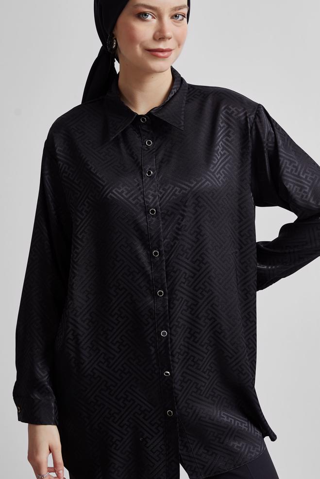 Vêtements hijab NOIR TUNIQUE SATIN JACQUARD 45375 - ALVİNA