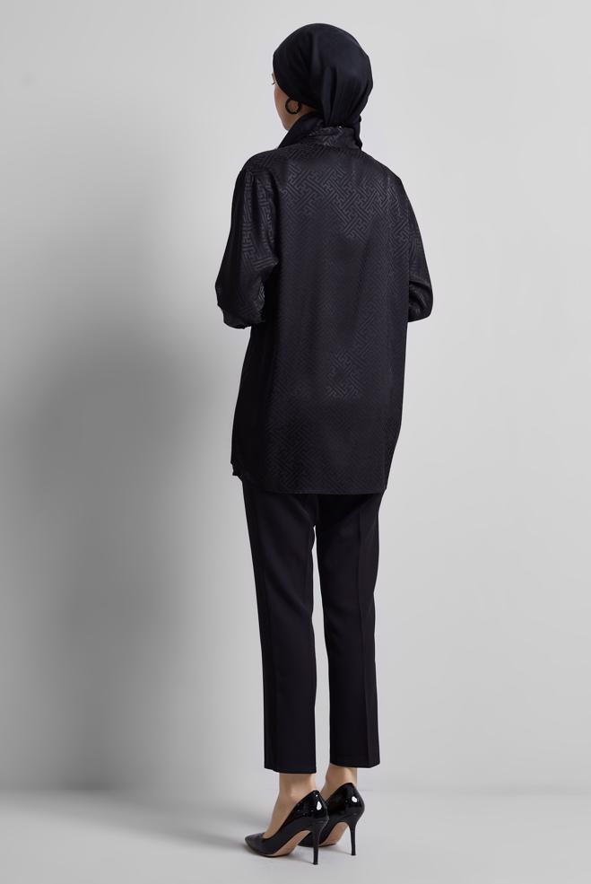 Vêtements hijab NOIR TUNIQUE SATIN JACQUARD 45375 - ALVİNA